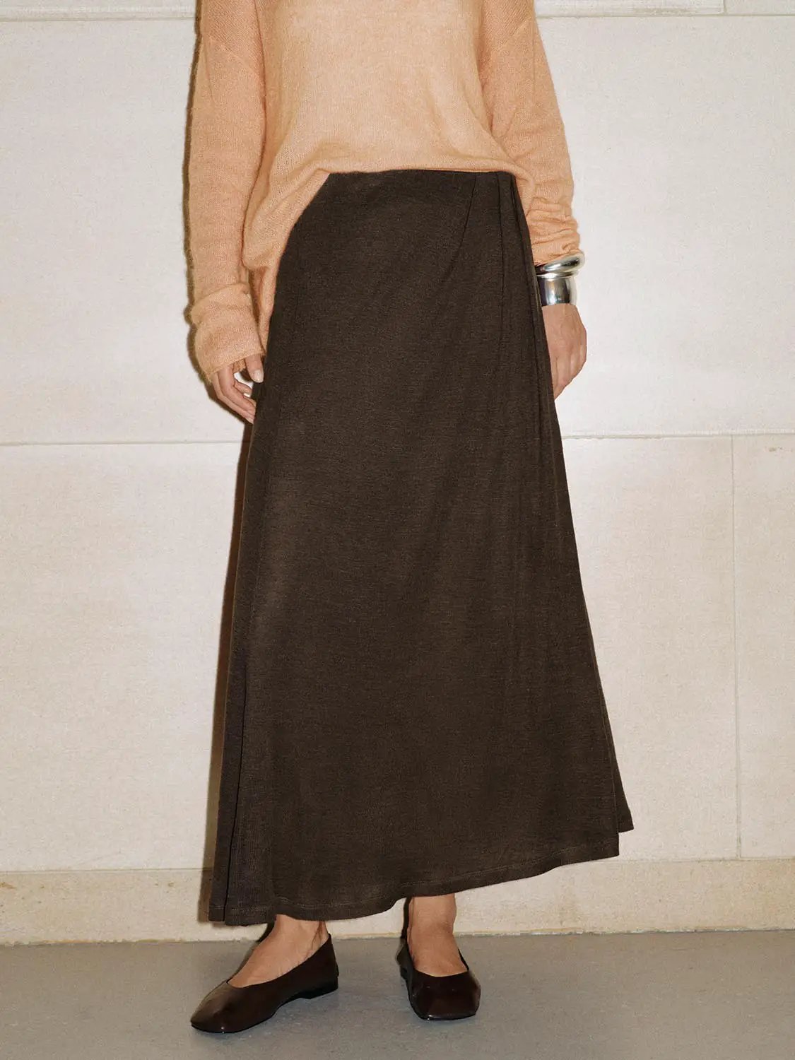 Textured Diagonal Pleated A-Line Maxi Skirt