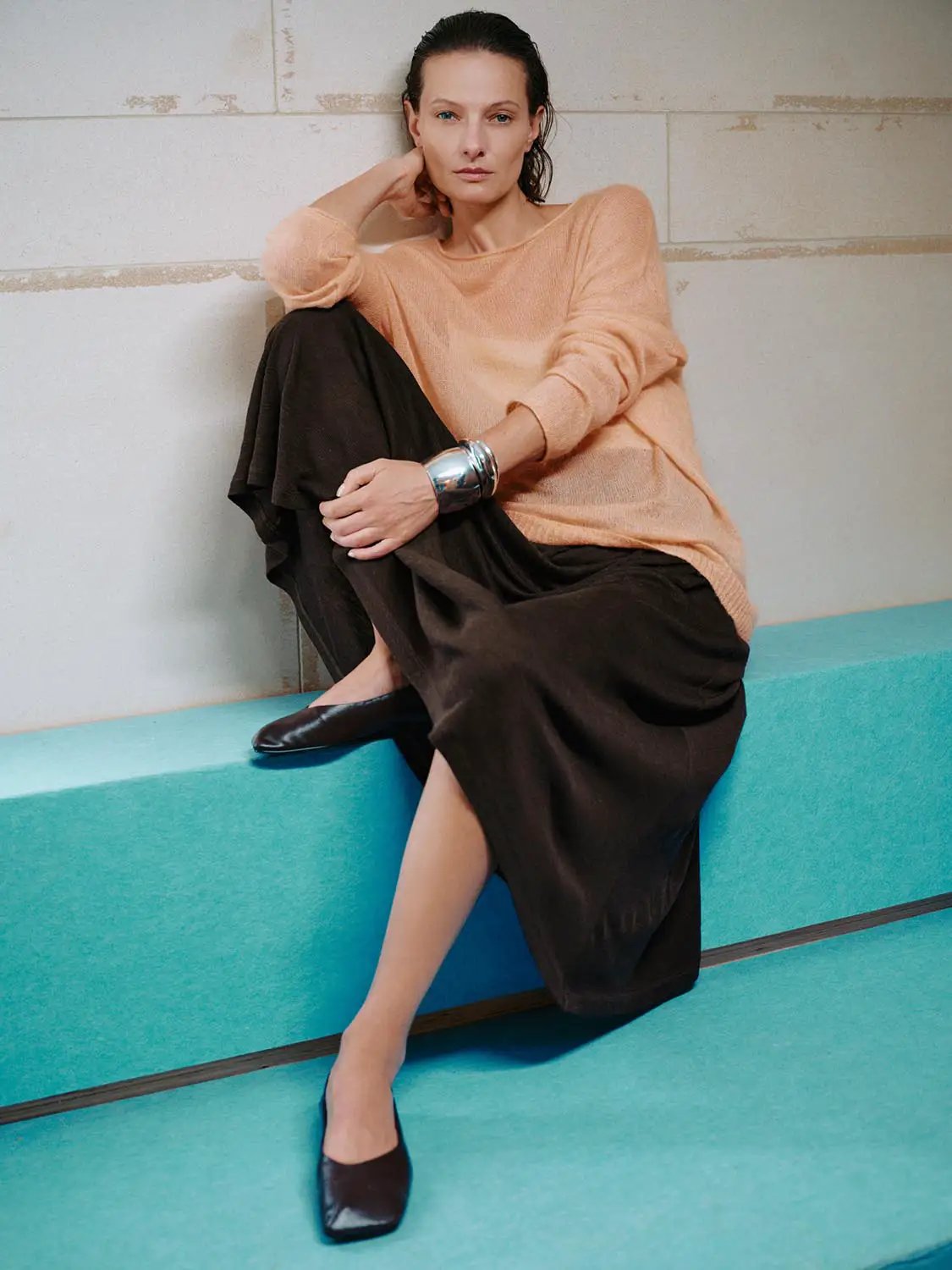 Textured Diagonal Pleated A-Line Maxi Skirt
