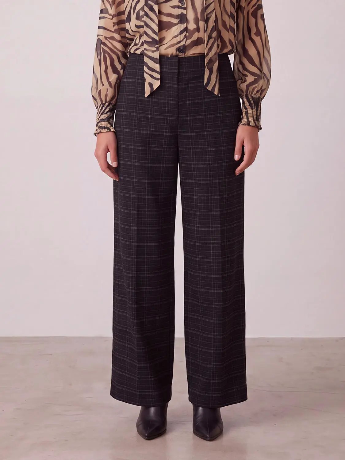 Check Wide Leg Pants