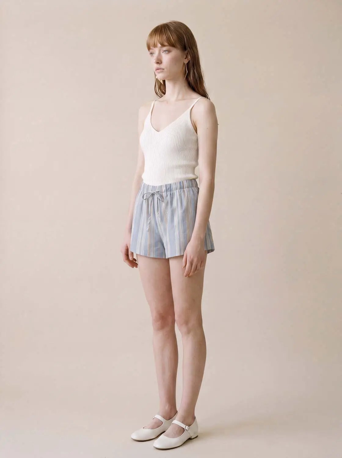 Striped Cotton Drawstring Shorts