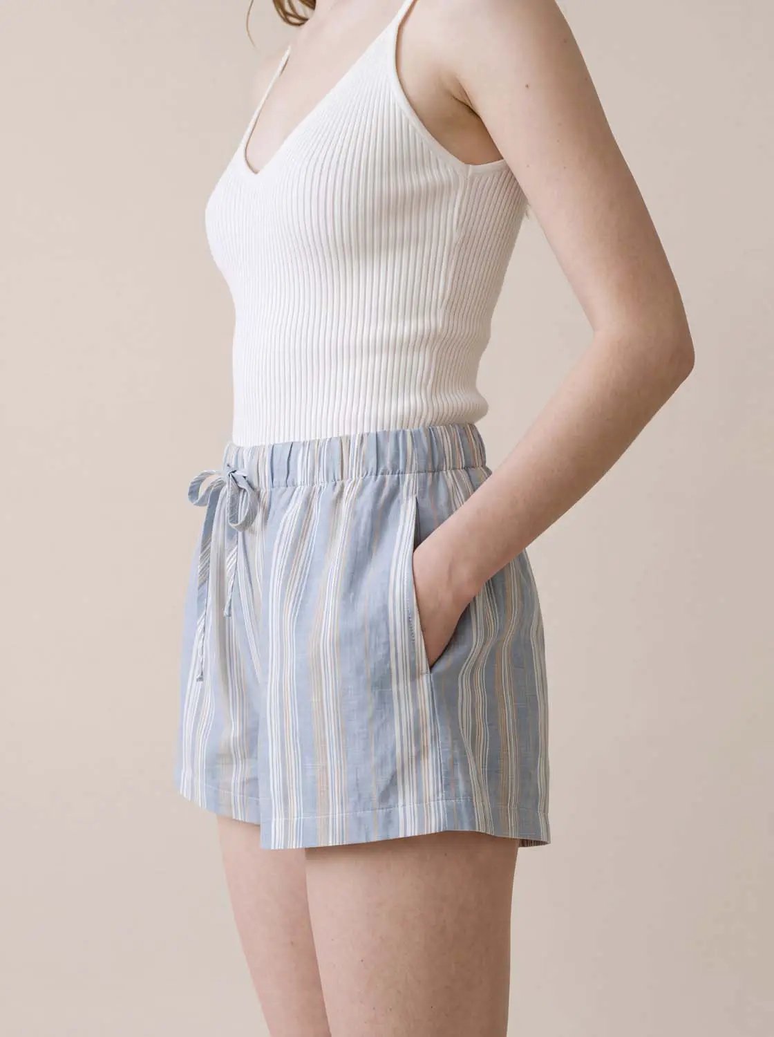Striped Cotton Drawstring Shorts