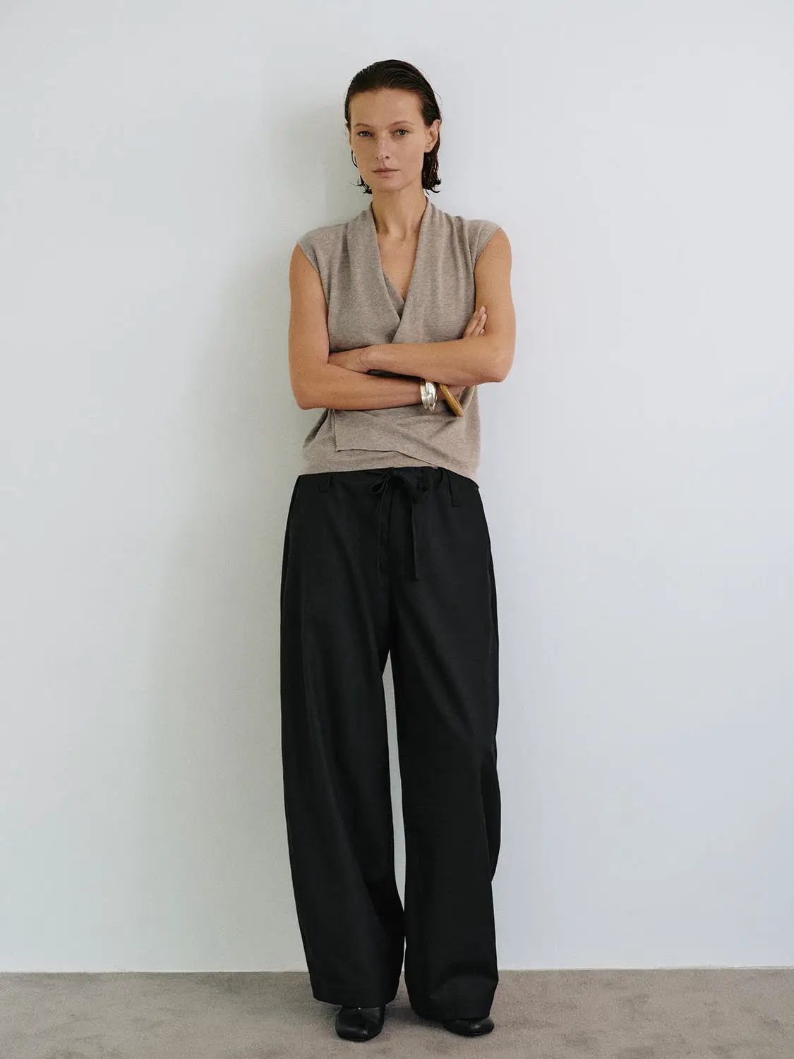 Mid-rise Button Pocket Wide-leg Pants