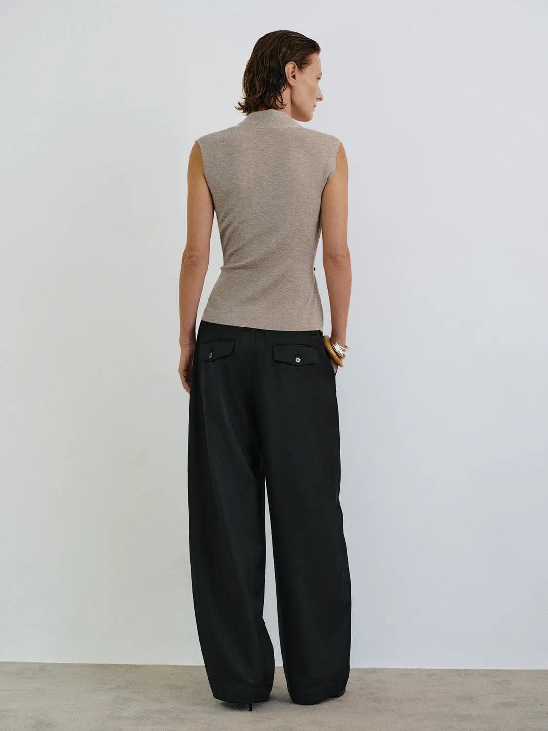 Mid-rise Button Pocket Wide-leg Pants