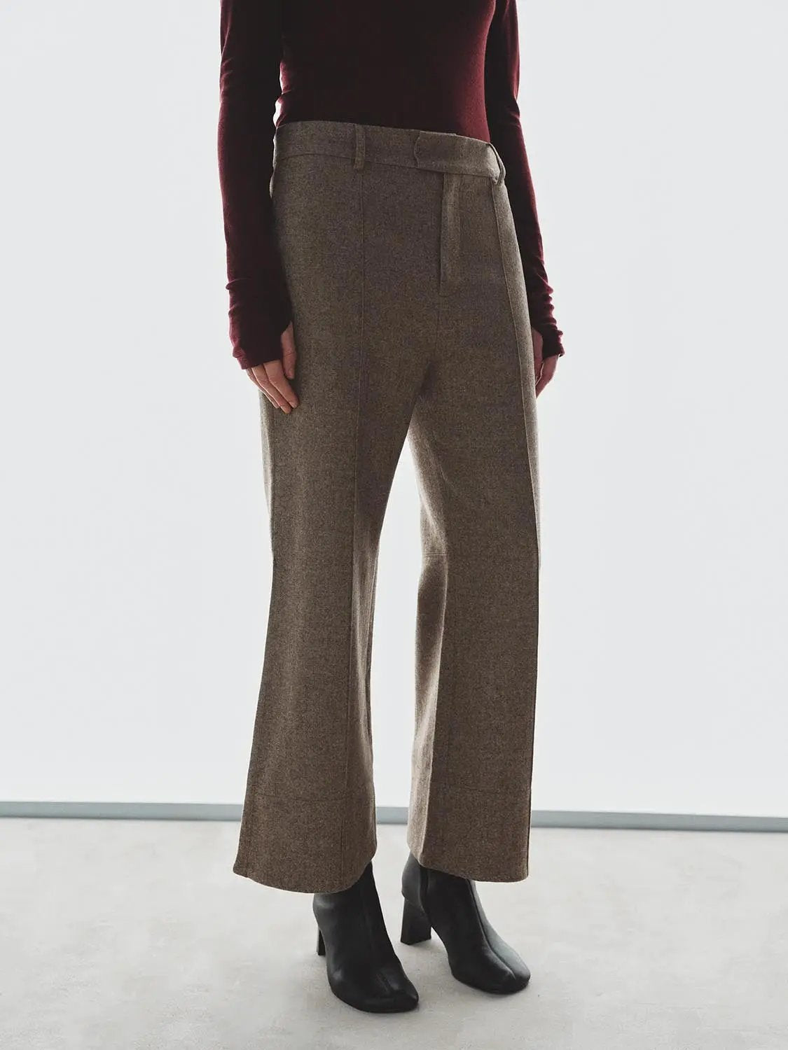 Textured Mid-rise Tailored Wool Blend Wide-leg Pants