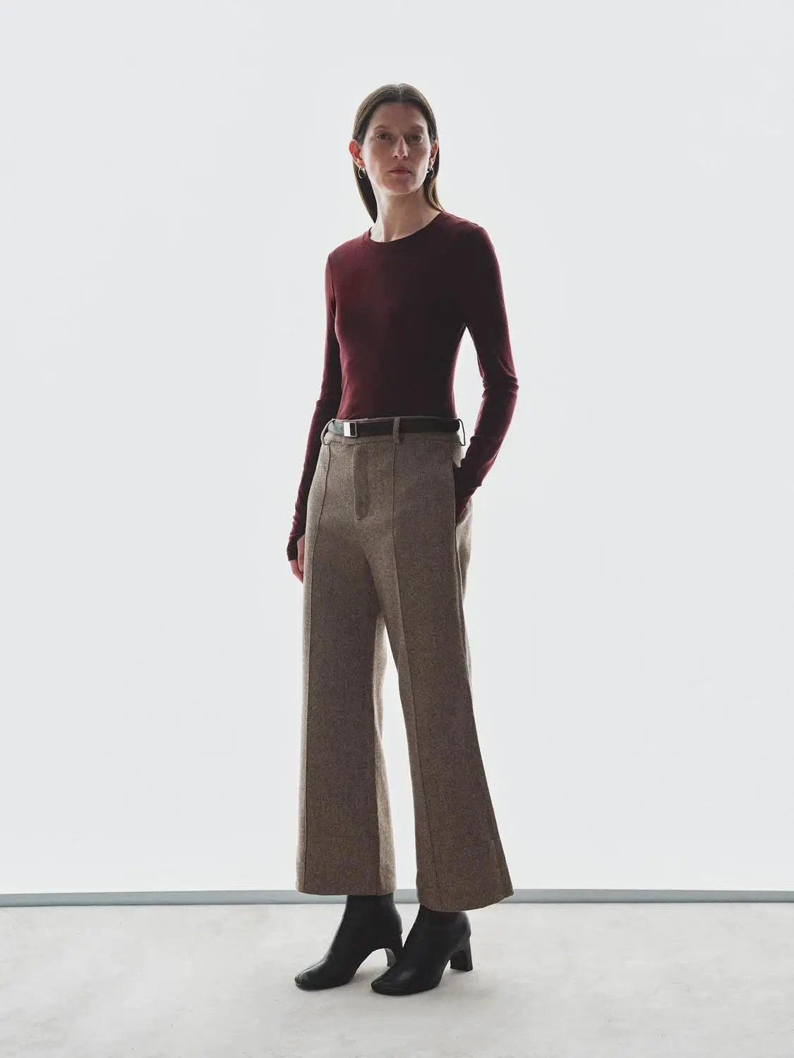 Textured Mid-rise Tailored Wool Blend Wide-leg Pants