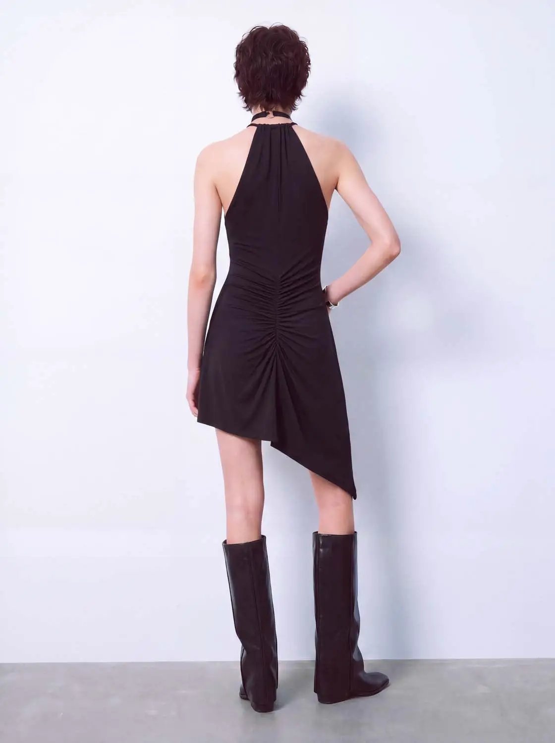 Ruched Keyhole Halter A-Line Sleeveless Mini Dress