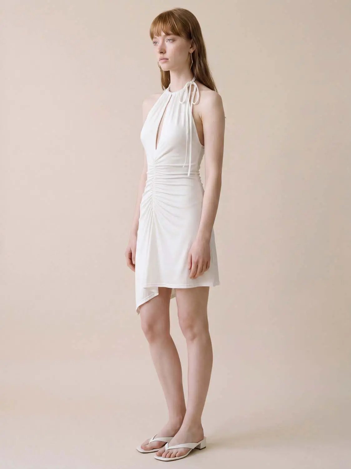 Ruched Keyhole Halter A-Line Sleeveless Mini Dress