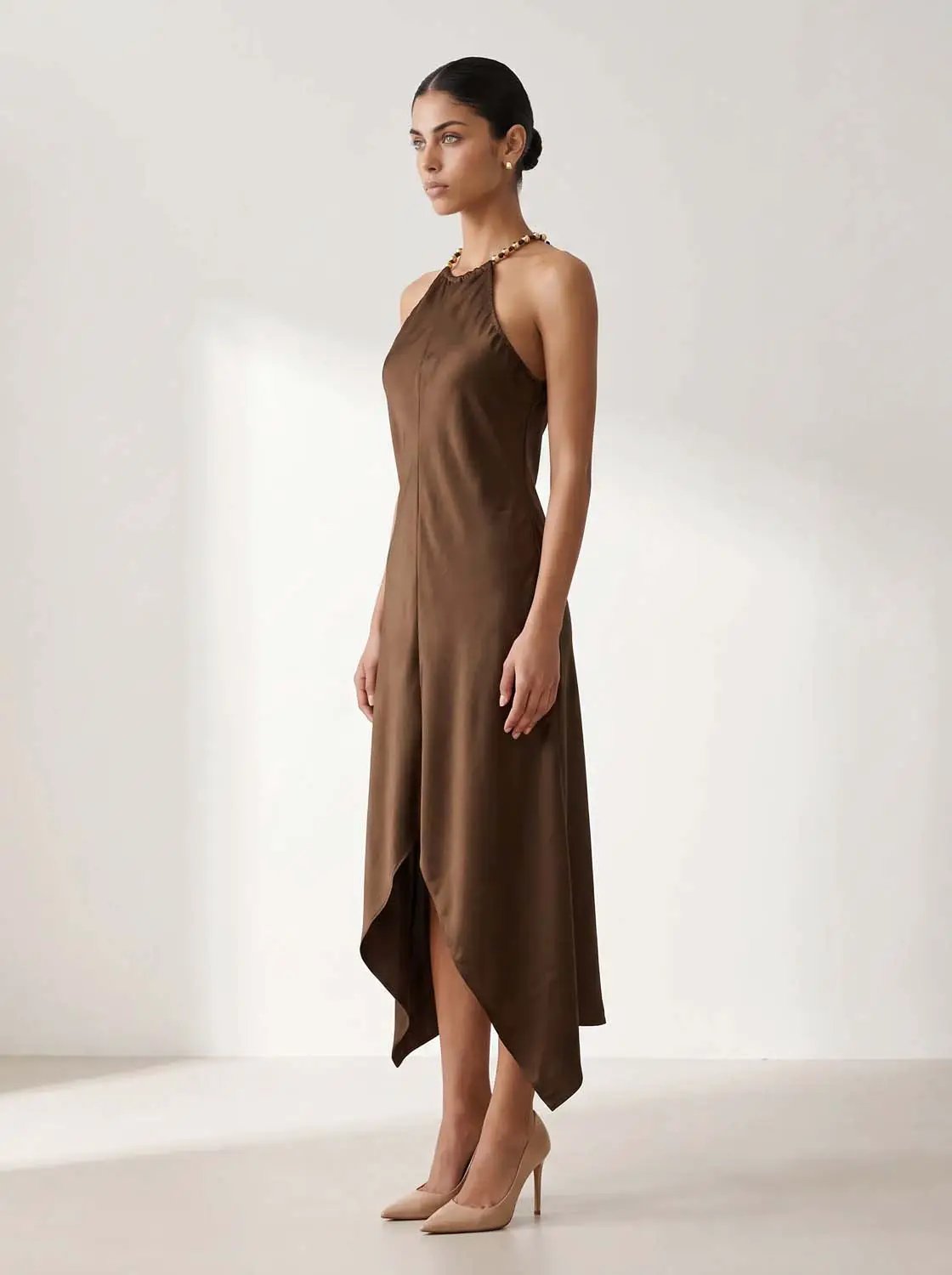 A-Line Sleeveless Maxi Dress With Asymmetric Hem
