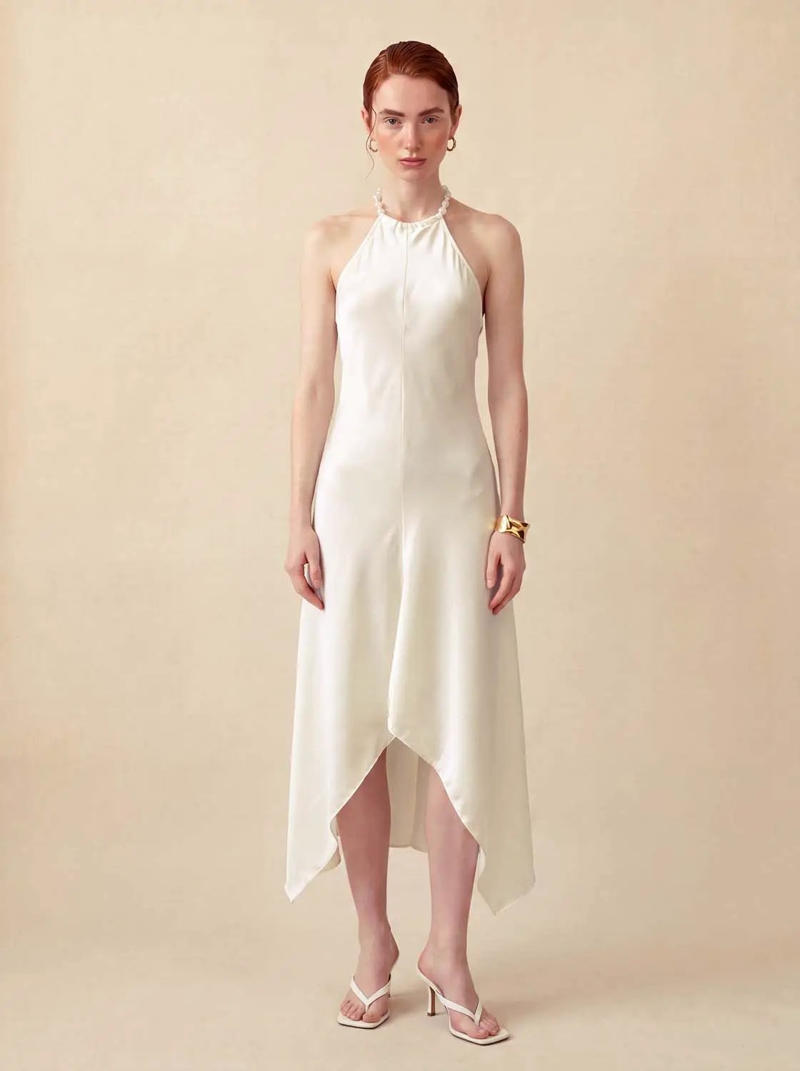 Pearl Halter Sleeveless Asymmetric A-Line Dress