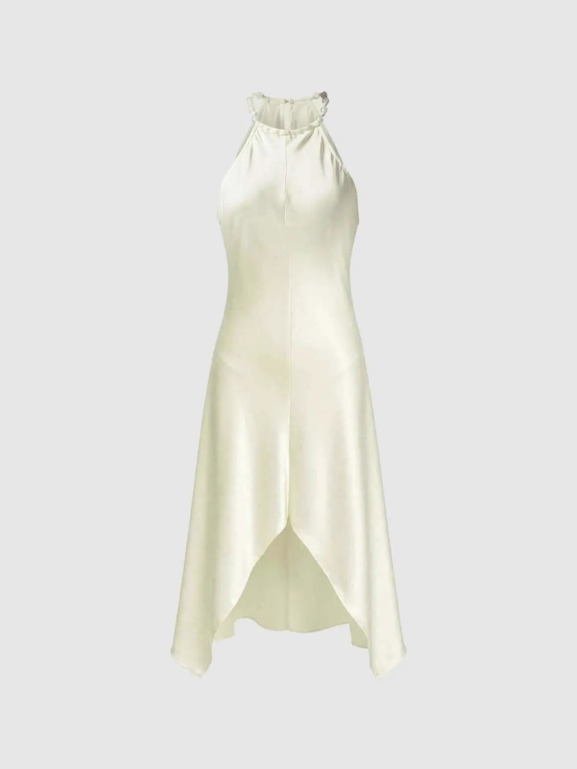 Pearl Halter Sleeveless Asymmetric A-Line Dress