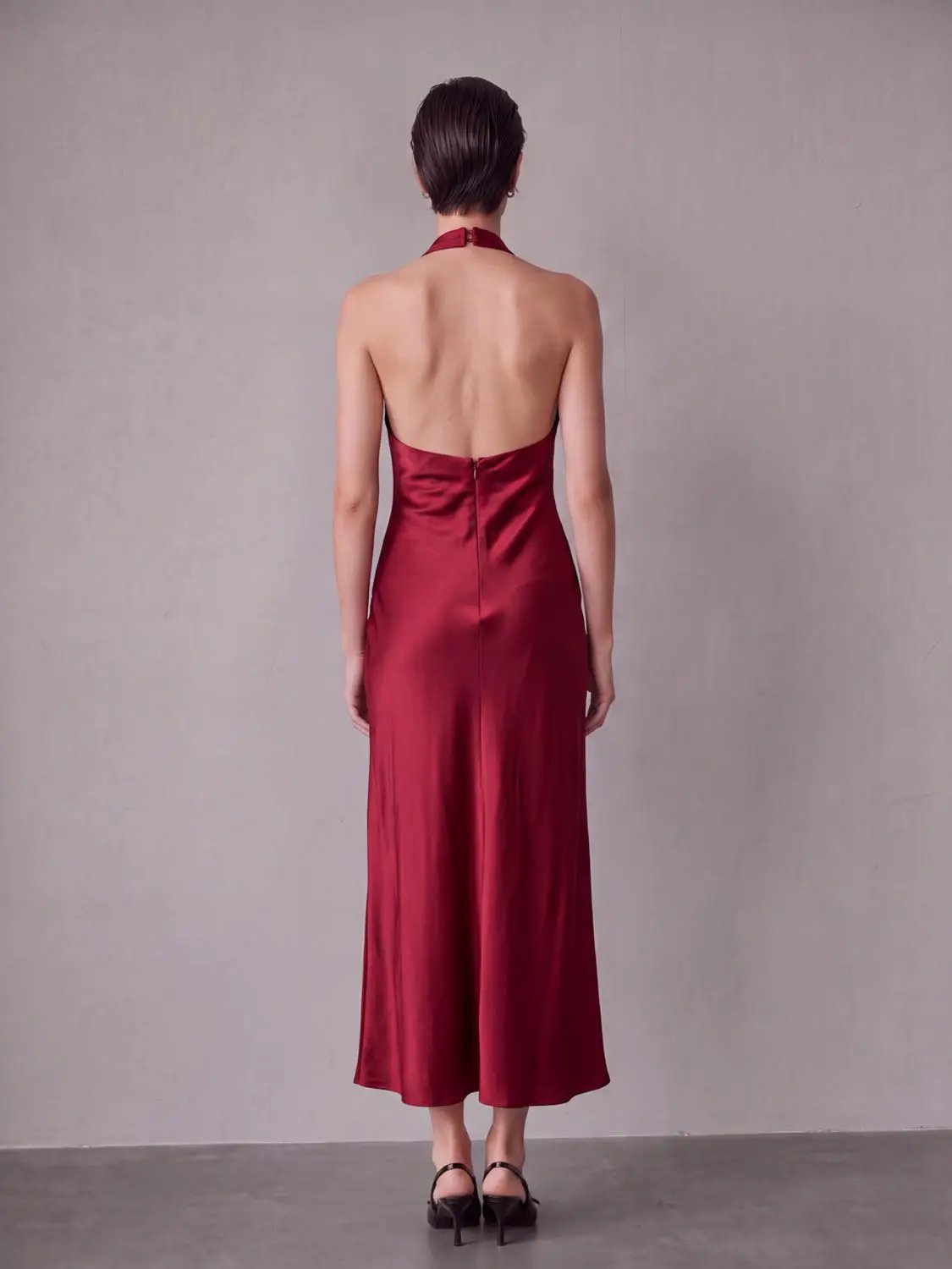 Draped Cowl Neck Sleeveless Fitted Maxi Dress