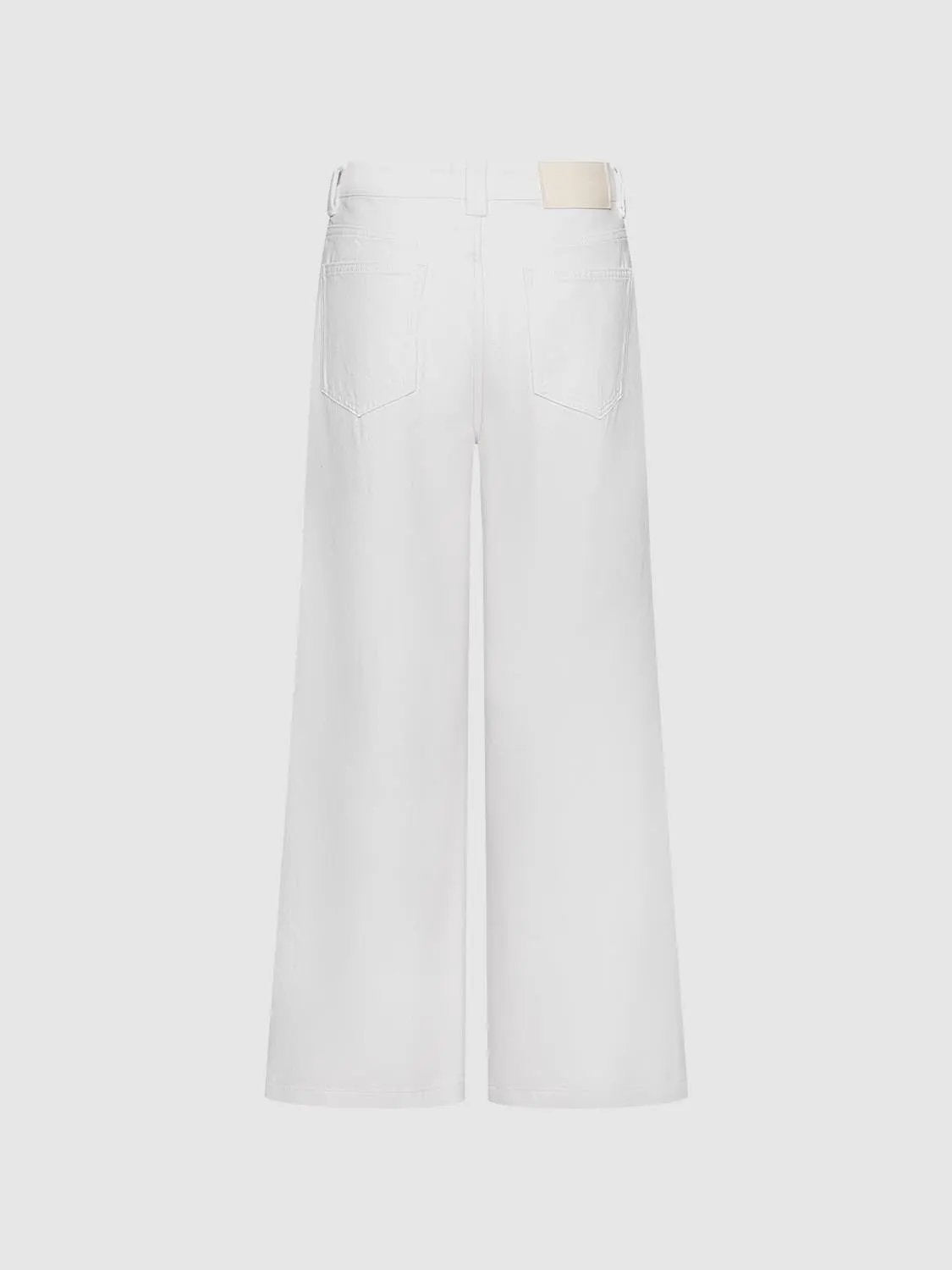 High Rise Belted Straight Wide Leg Cotton Jeans