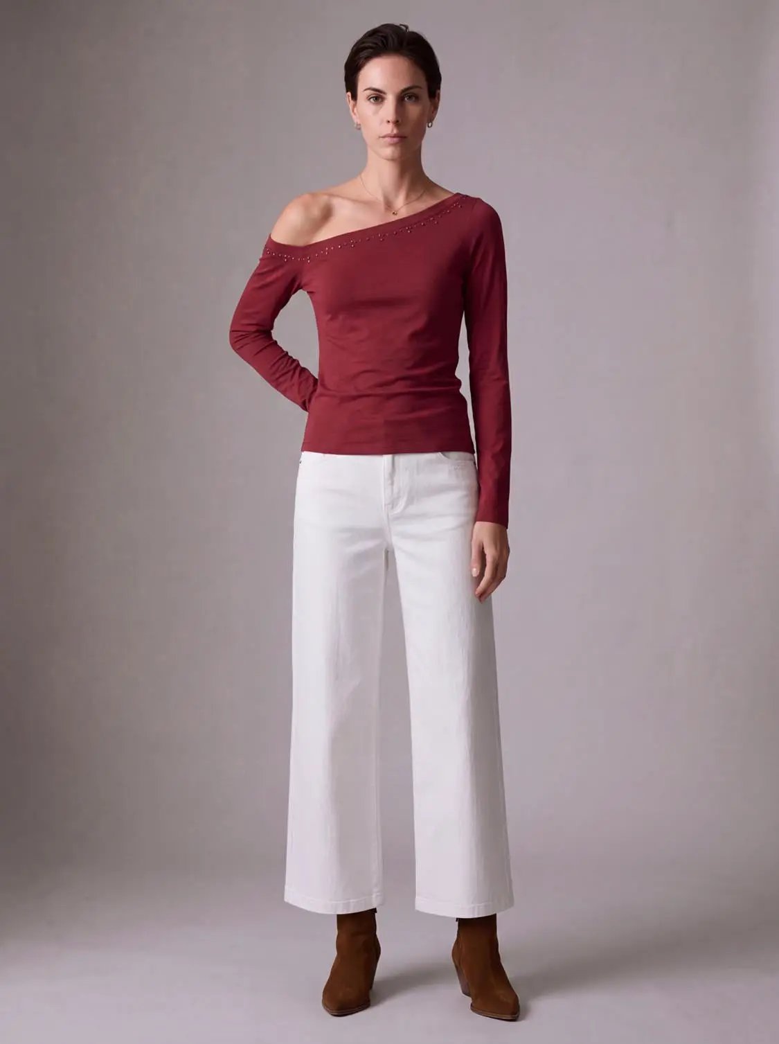 High Rise Belted Straight Wide Leg Cotton Jeans