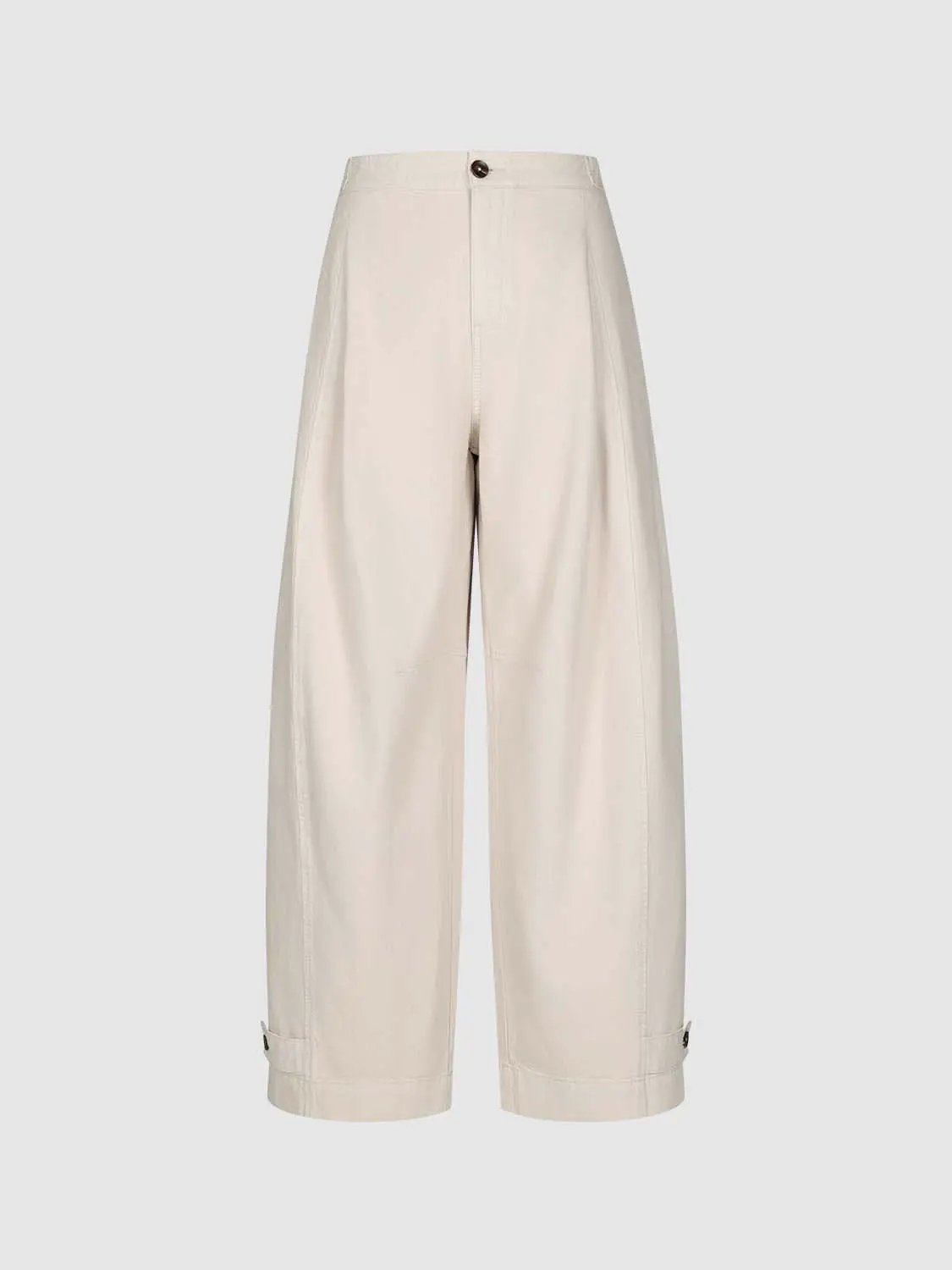 Pleated Cuffed High-waisted Wide-leg Cotton Pants
