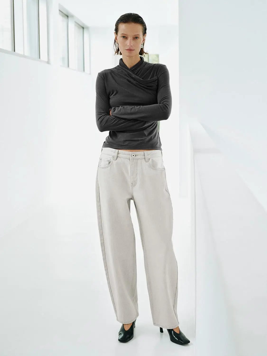 Cotton High-waisted Wide-leg Jeans