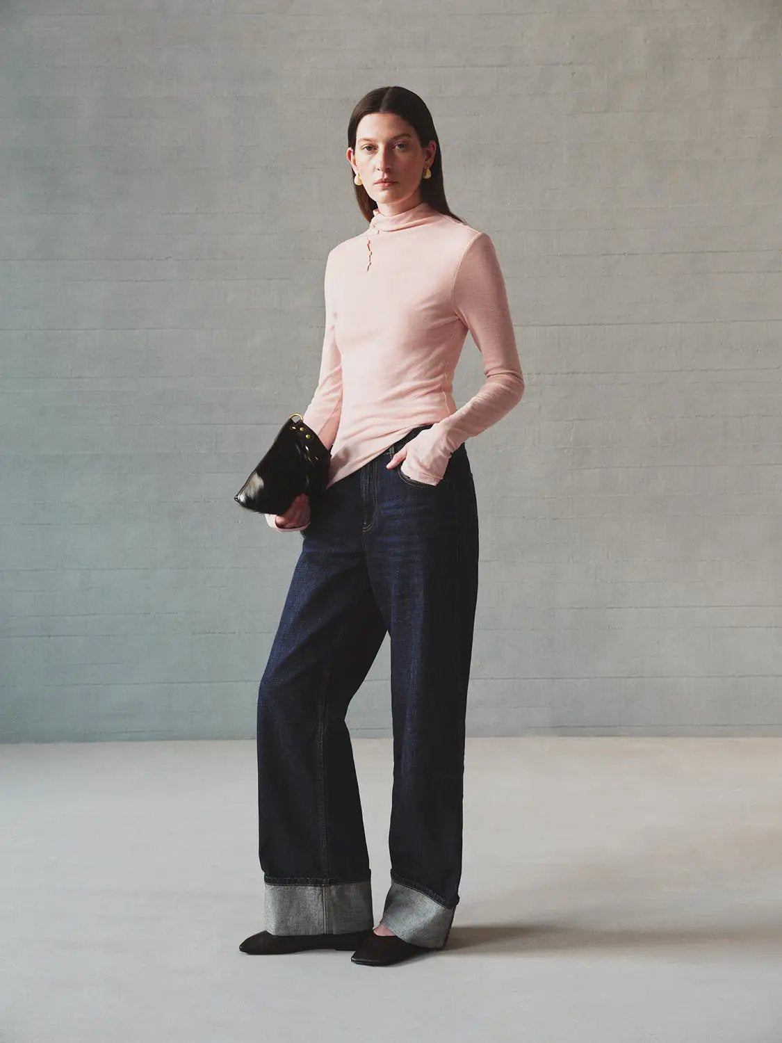 Cuffed Wash Wide-leg Mid-rise Cotton Jeans