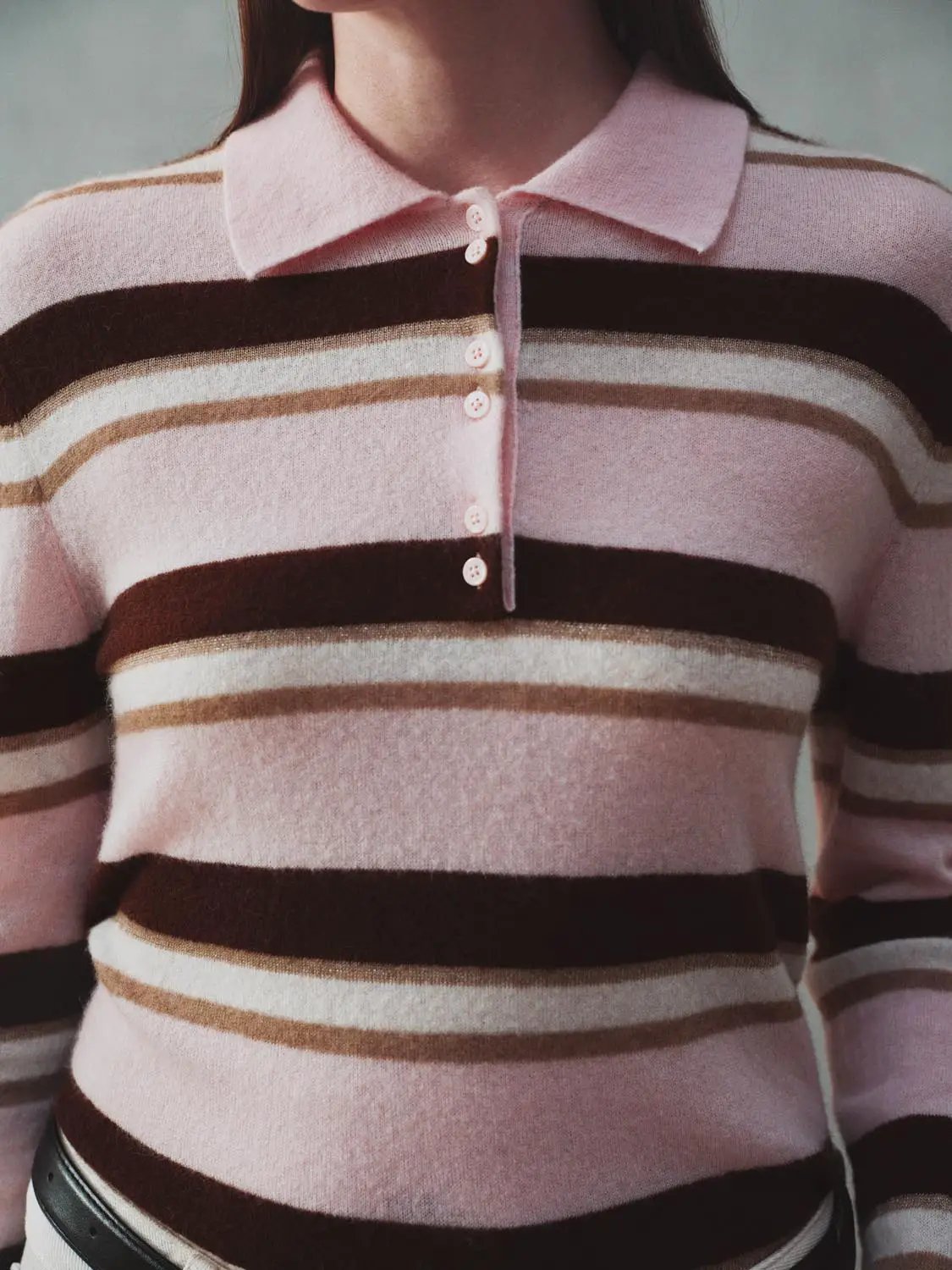 Striped Long Sleeve Polo Collar Fitted Knit Sweater