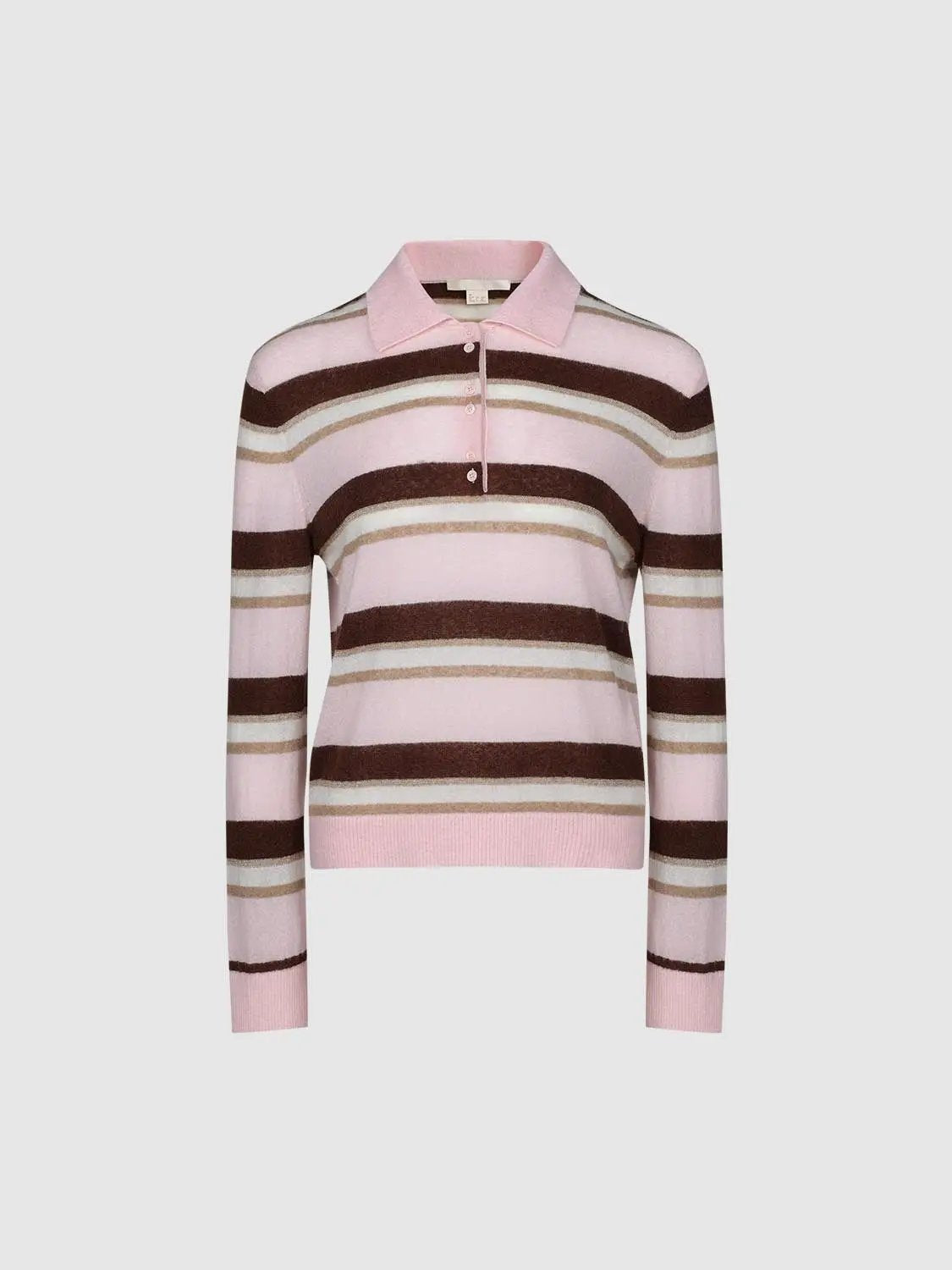 Striped Long Sleeve Polo Collar Fitted Knit Sweater