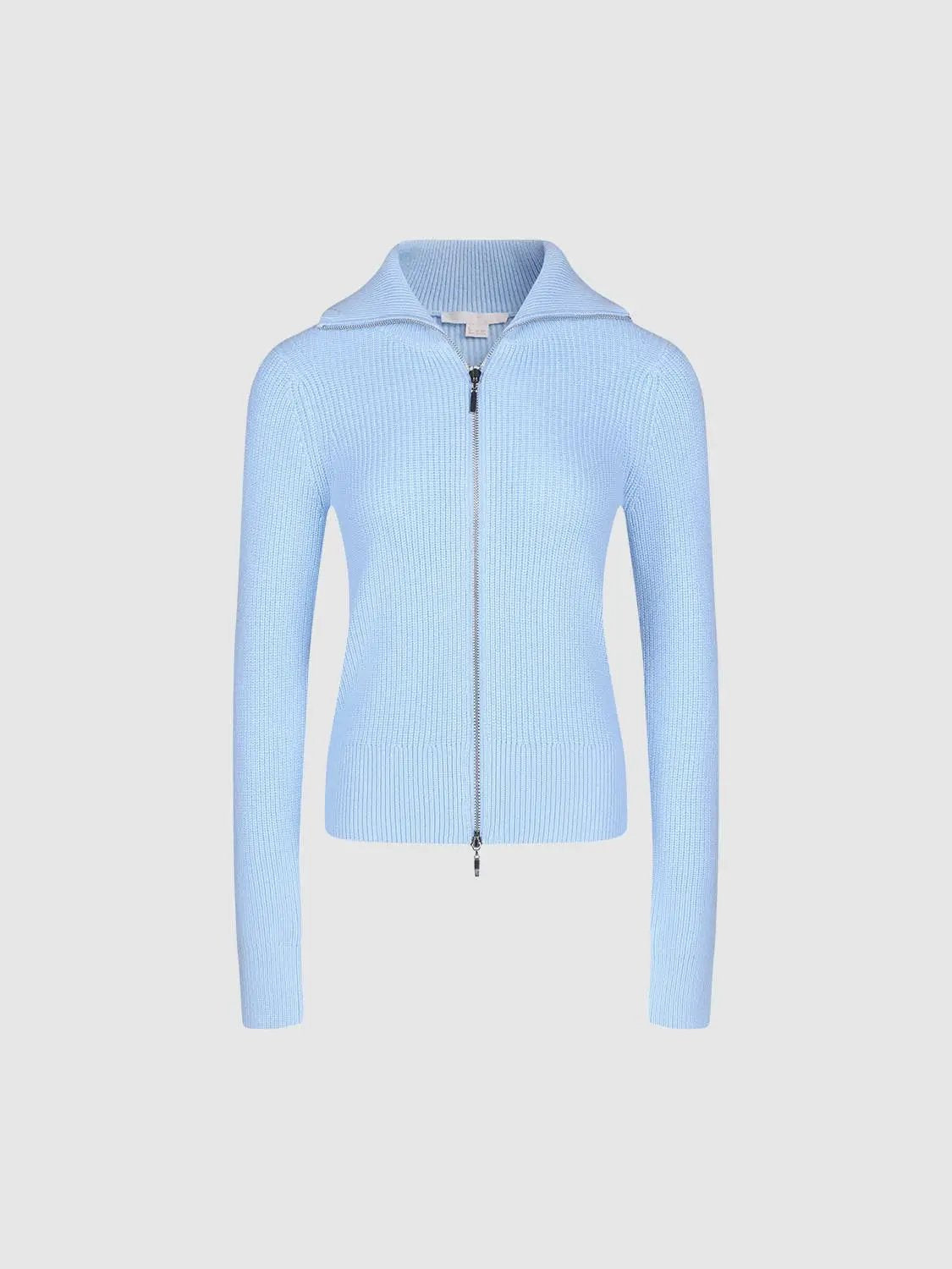 Cropped Ribbed Long Sleeve Zip-up Knit Jacket