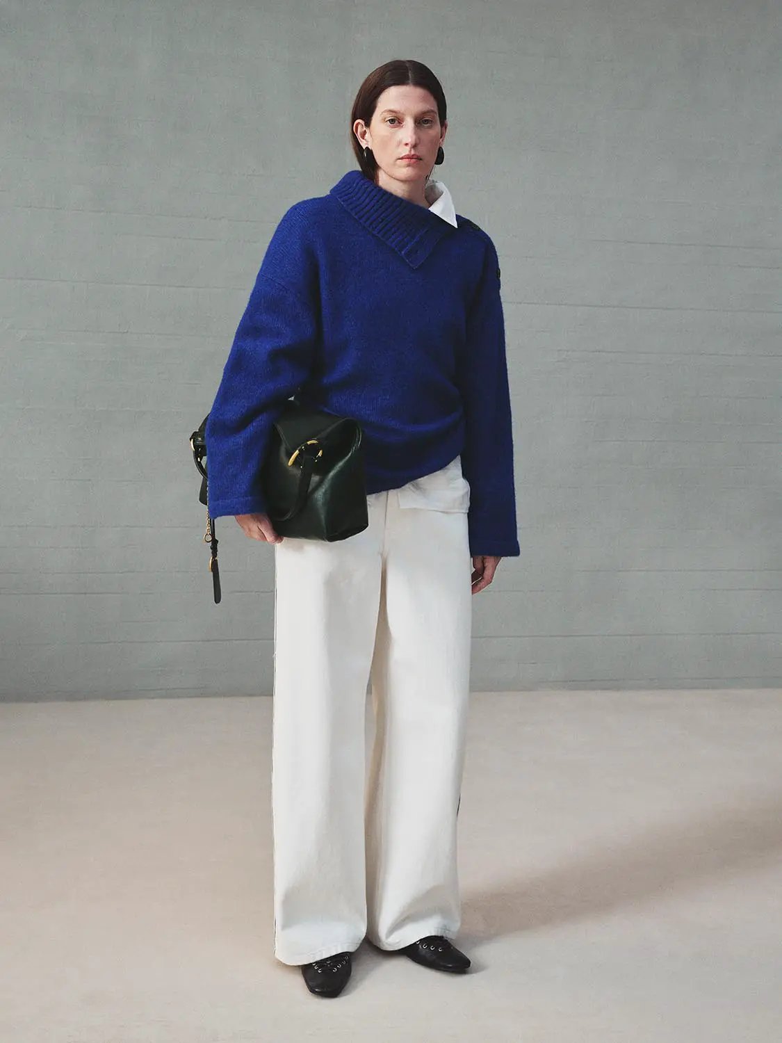 Oversized Ribbed Turtleneck Long Sleeve Wool Blend Sweater