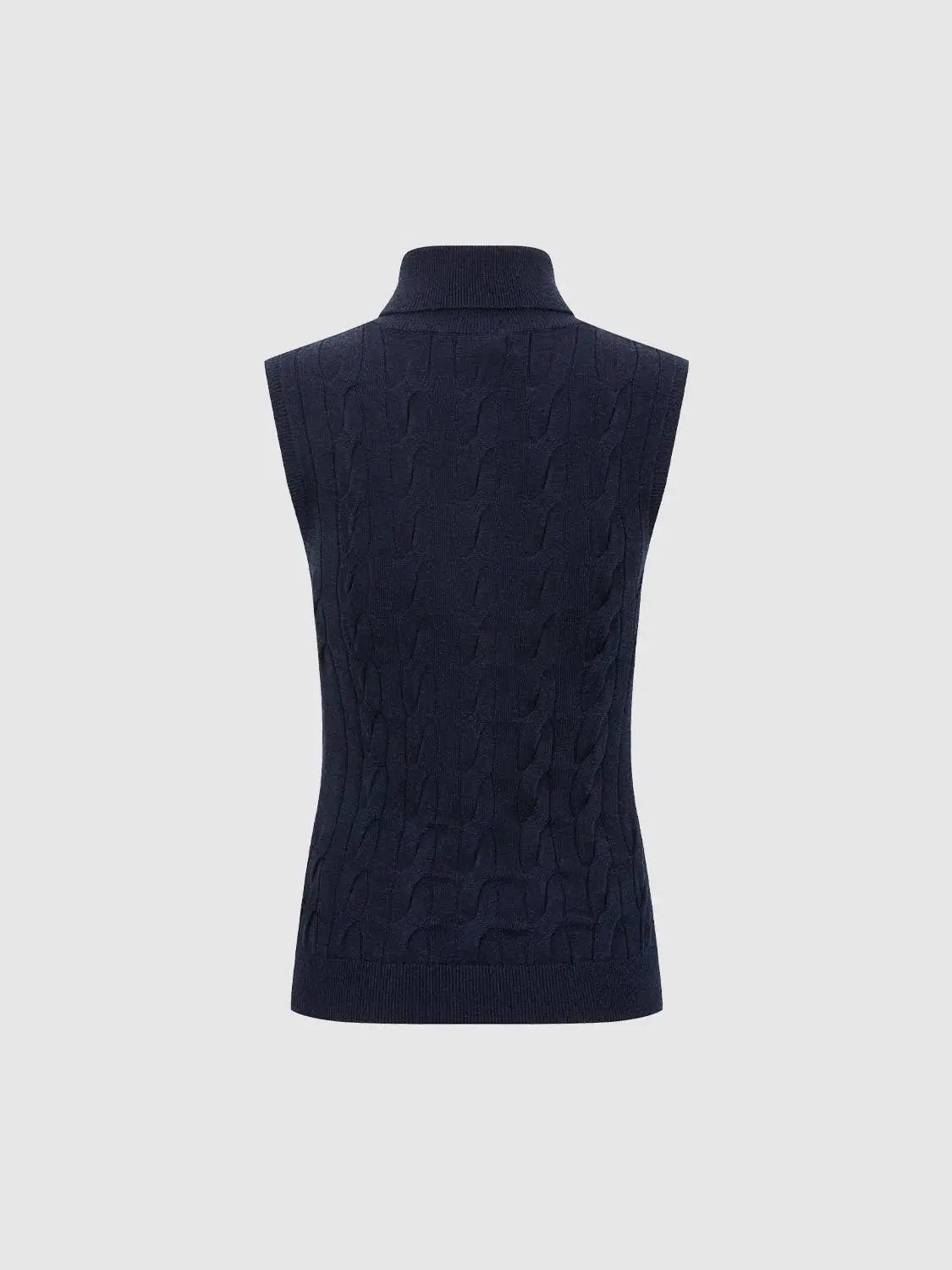 Cable Knit Asymmetric Button Mock Neck Sleeveless Vest