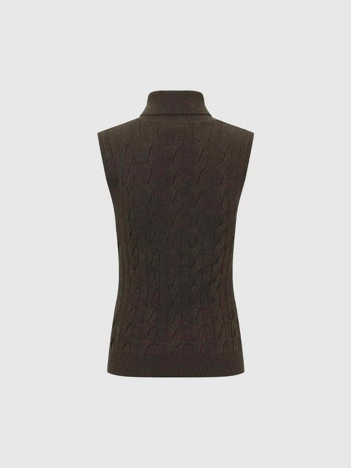 Cable Knit Asymmetric Button Mock Neck Sleeveless Vest