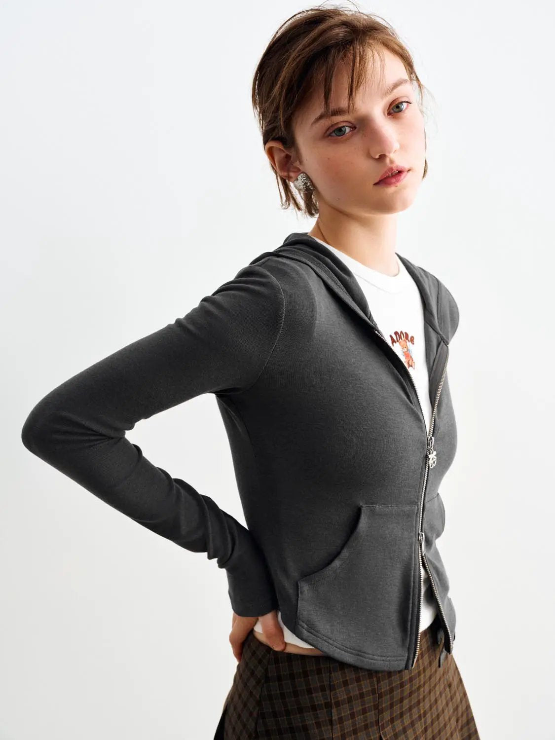Hooded Zip Front Long Sleeve Jacket