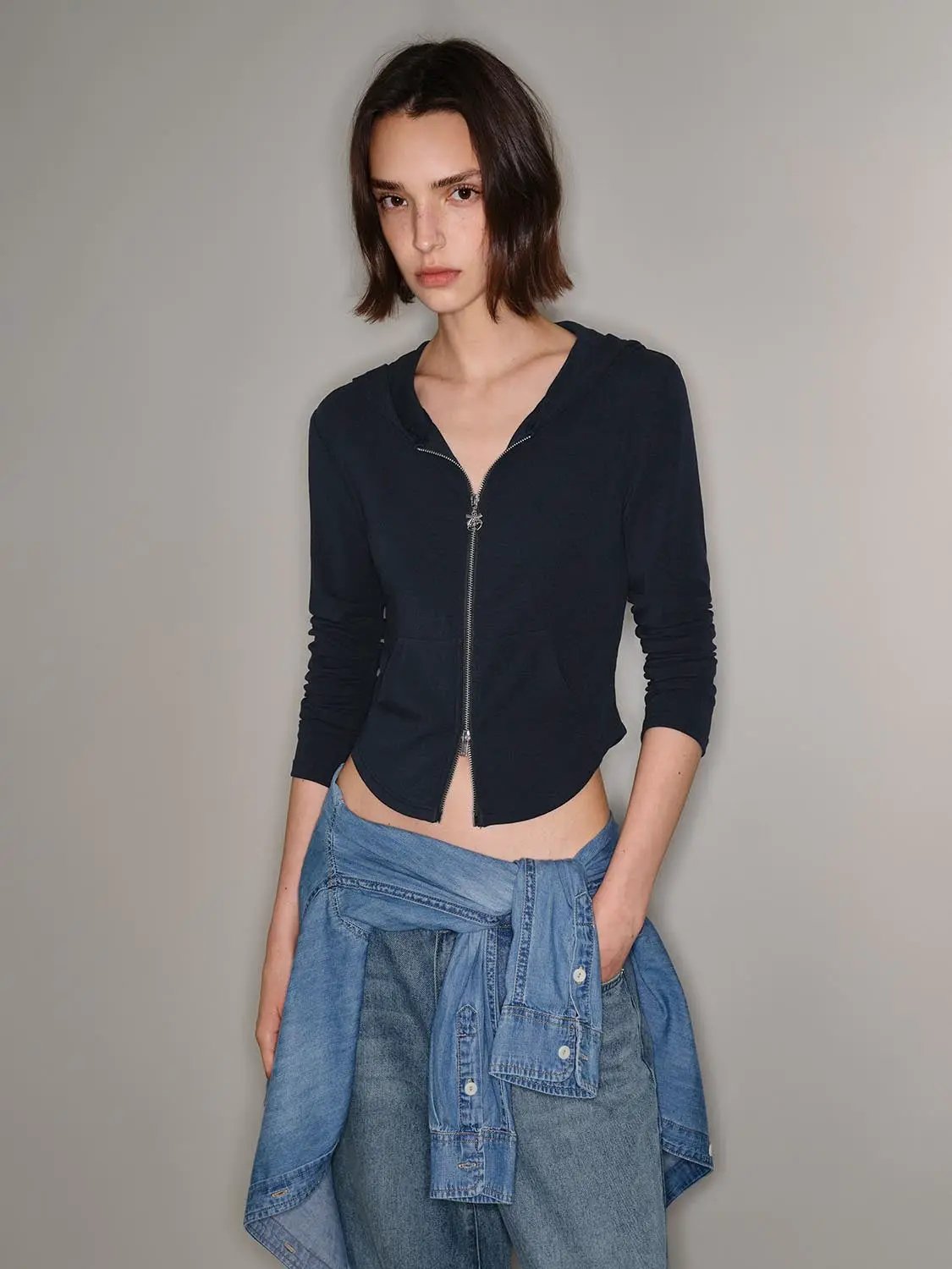 Hooded Zip Front Long Sleeve Jacket