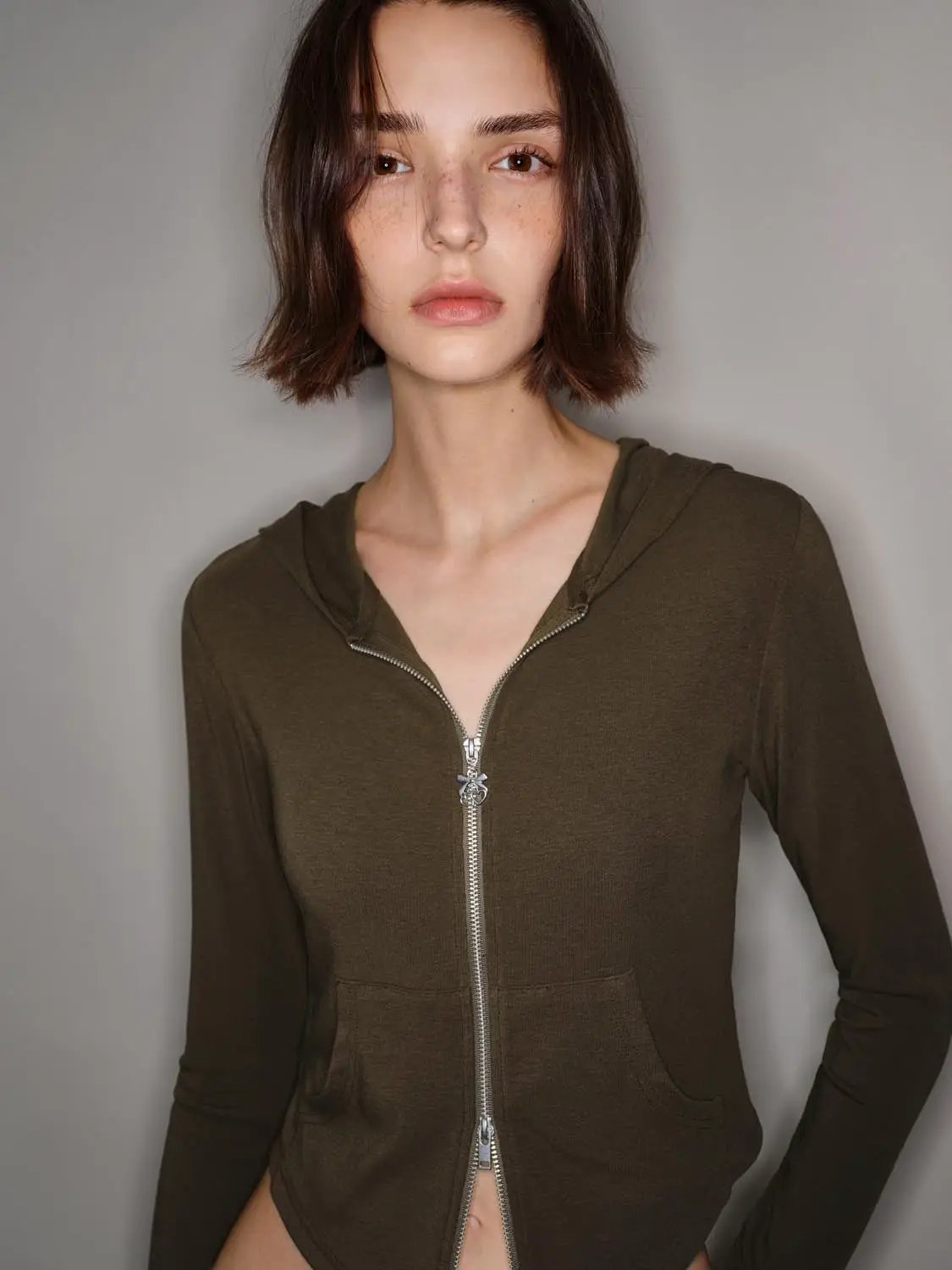 Hooded Zip Front Long Sleeve Jacket
