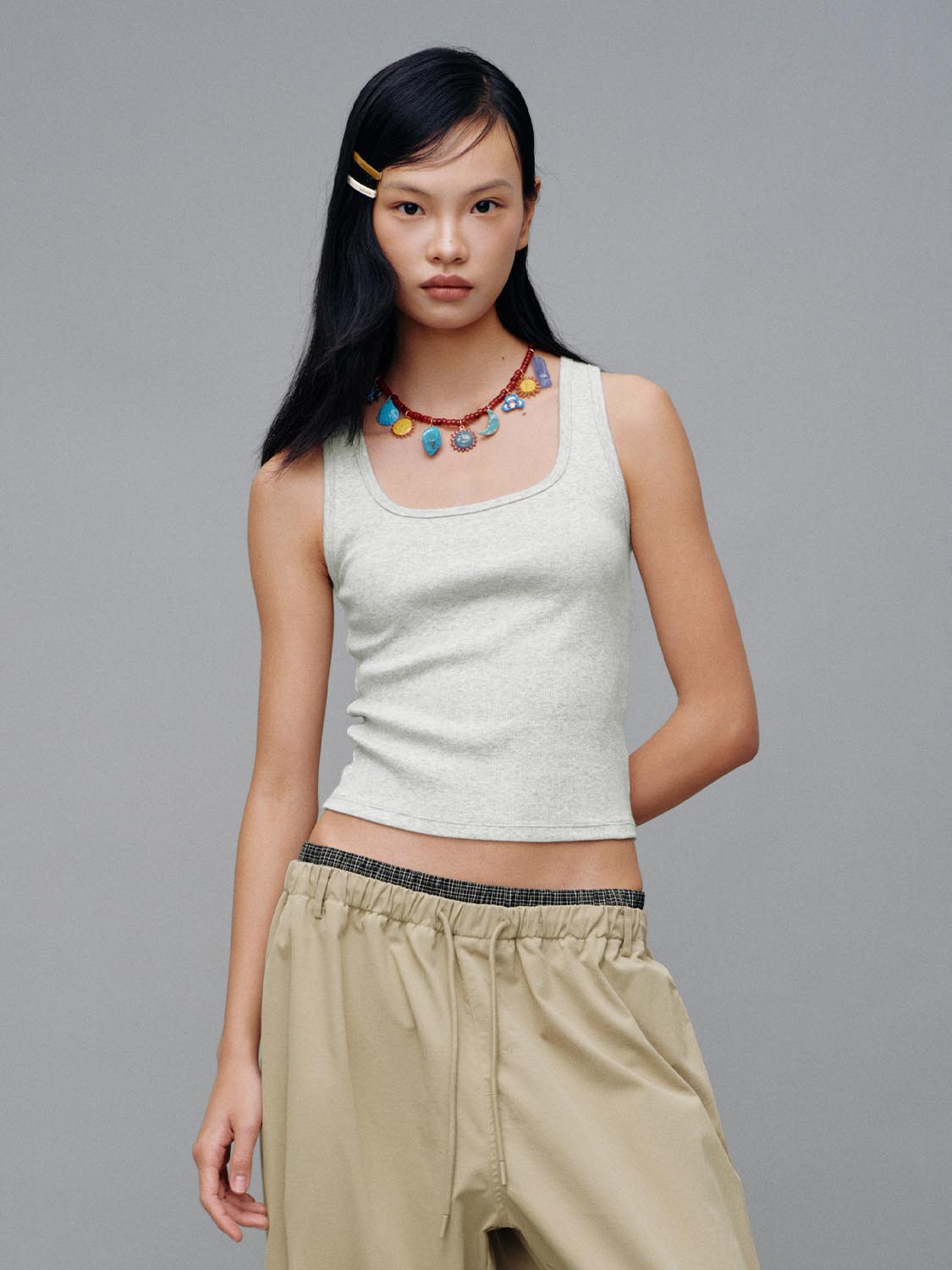 Square Neck Slim Fit Cropped Cotton Layering Tank Top
