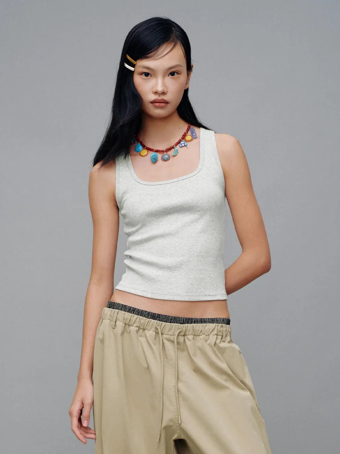 Square Neck Slim Fit Cropped Cotton Layering Tank Top