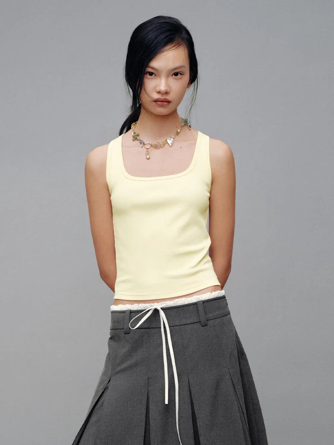 Square Neck Slim Fit Cropped Cotton Layering Tank Top