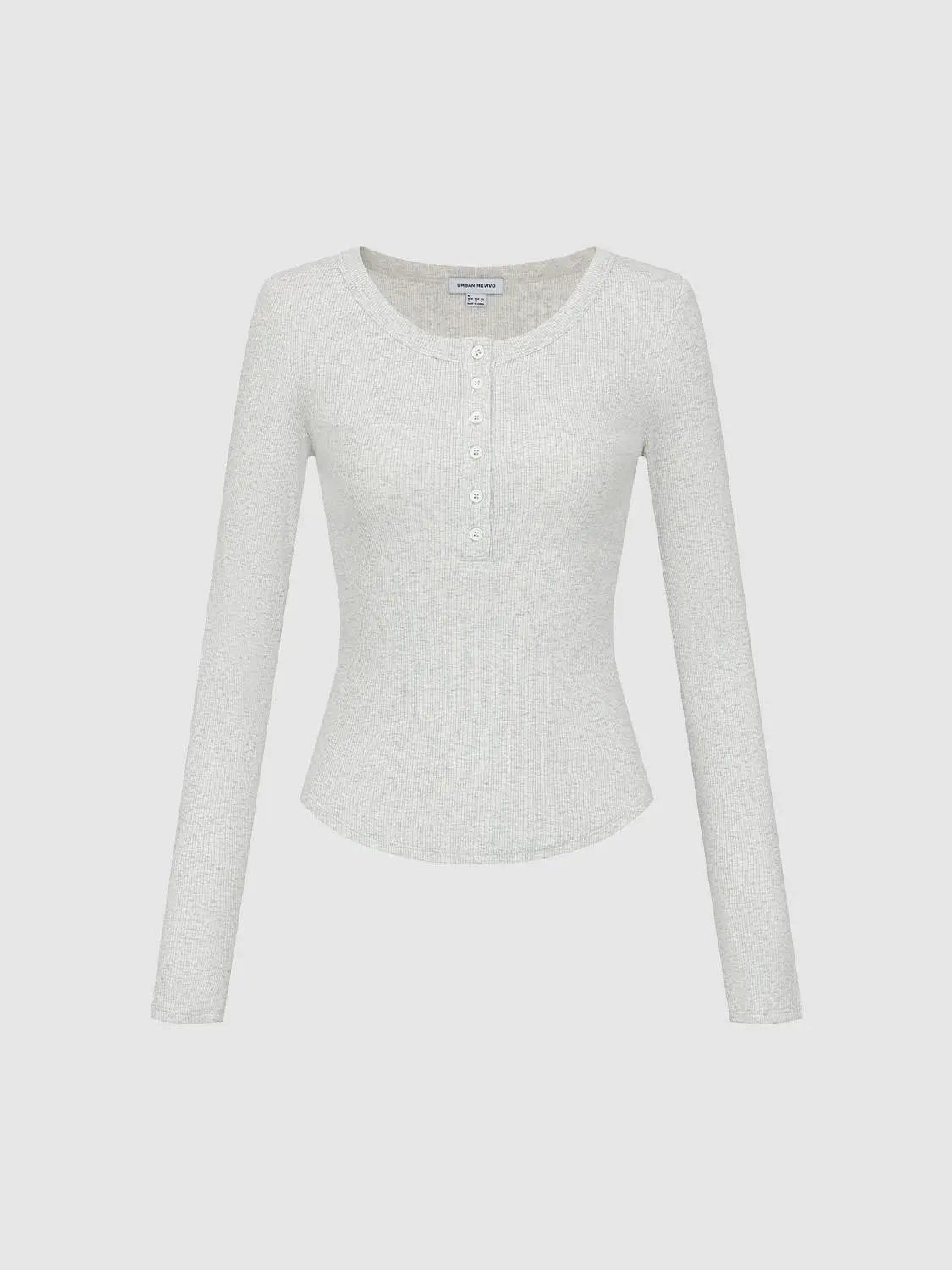 Long Sleeve Buttoned Henley Knit T-shirt
