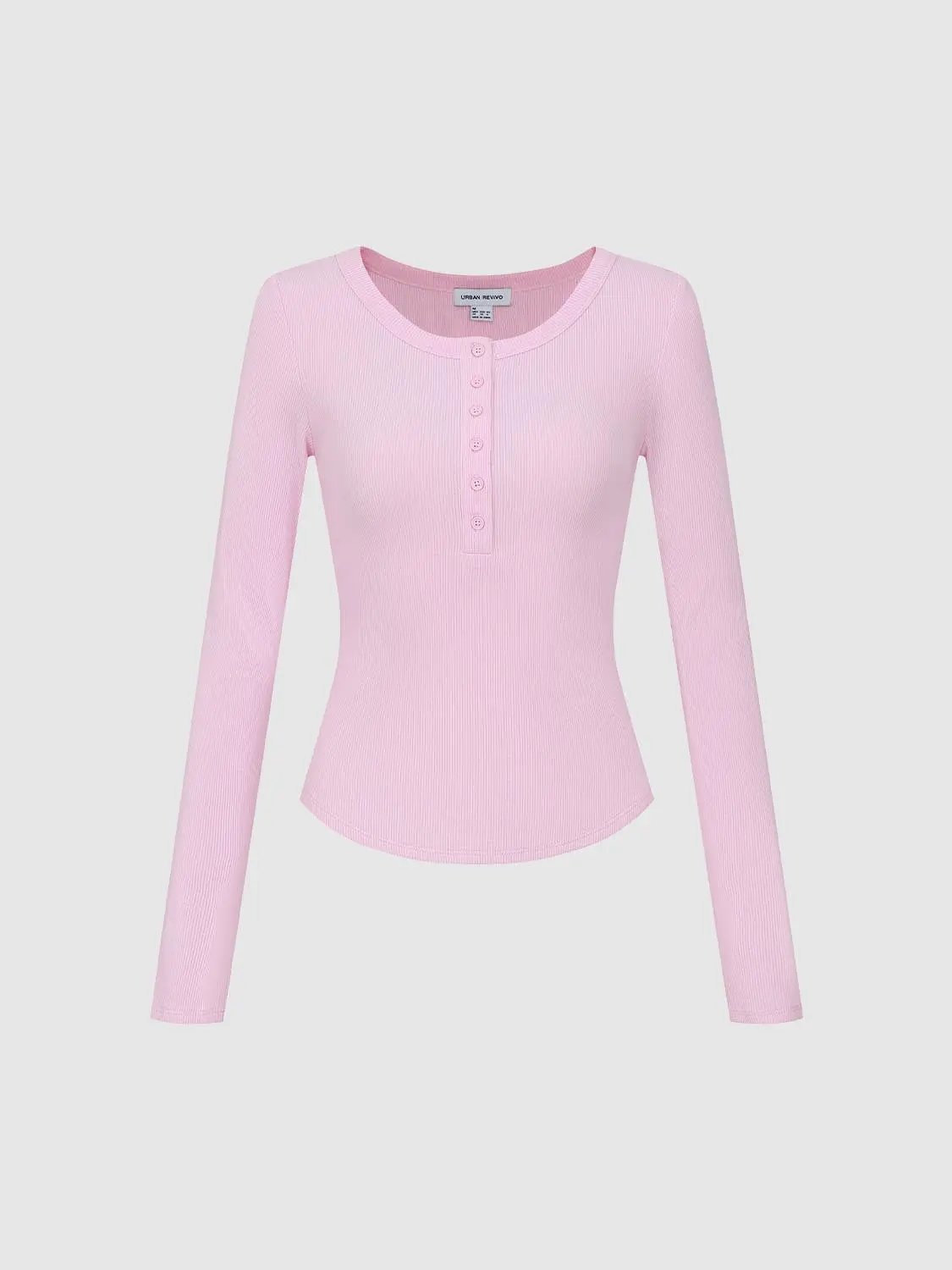 Long Sleeve Buttoned Henley Knit T-shirt