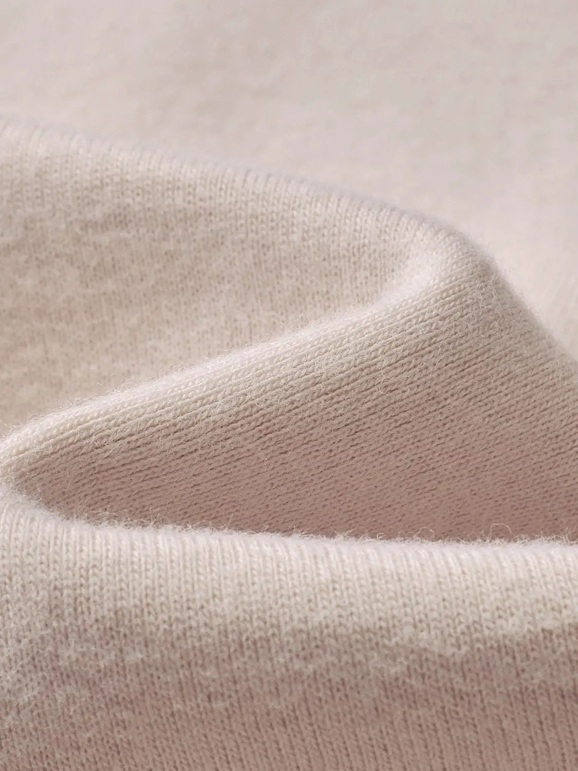 Ribbed Long Sleeve V-neck Cotton Blend T-Shirt
