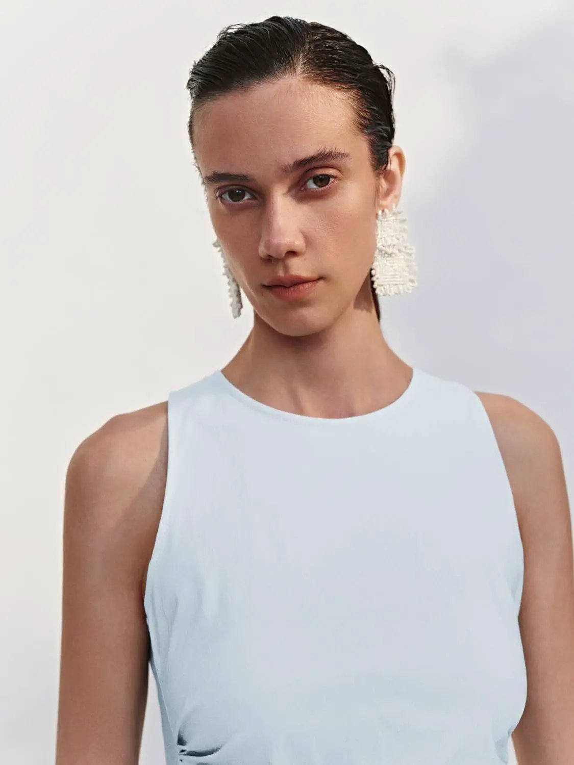 Round Neck Ruched Waist Sleeveless A-Line Mini Dress
