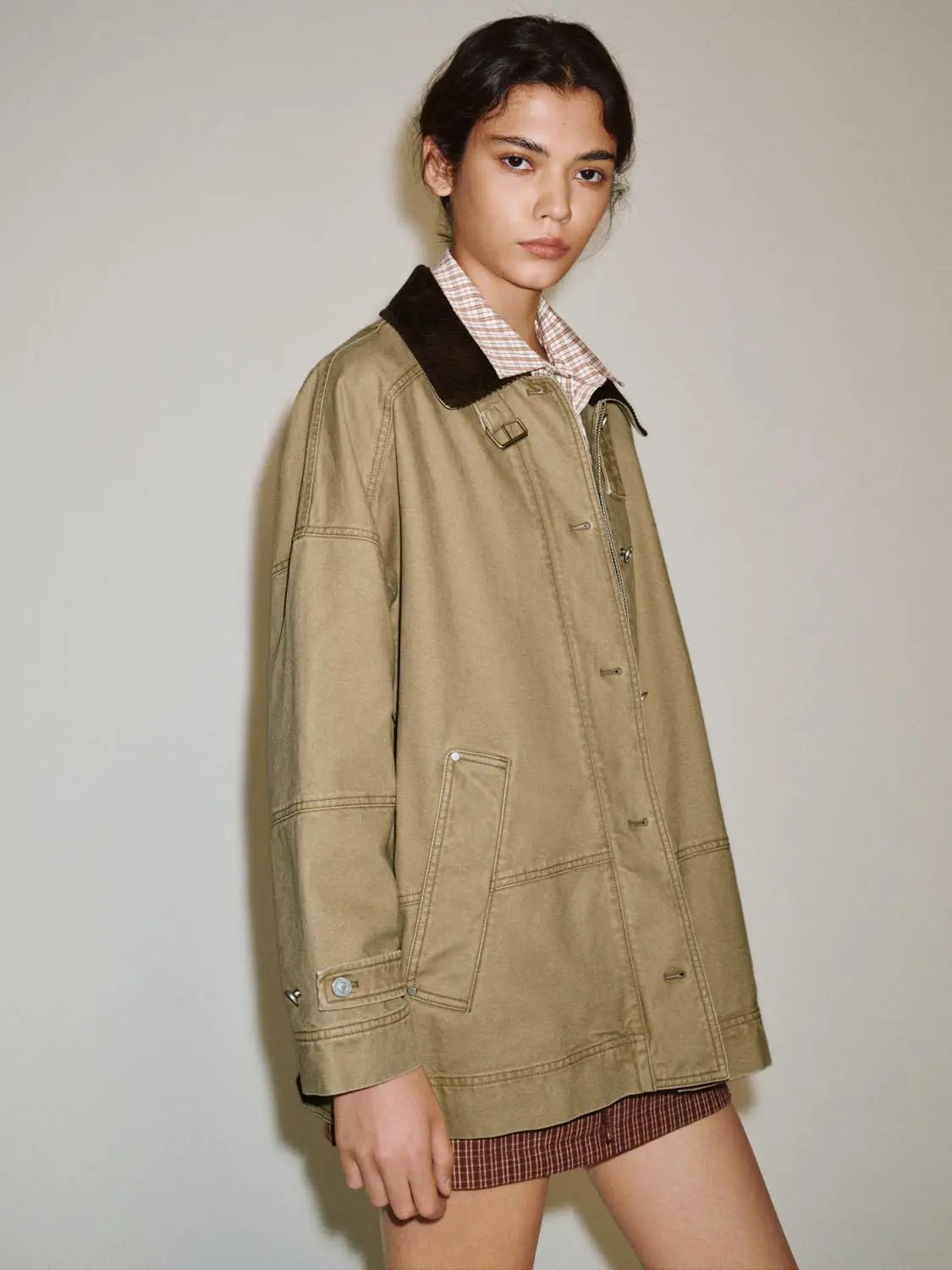Button Front Oversized Long Sleeve Cotton Jacket