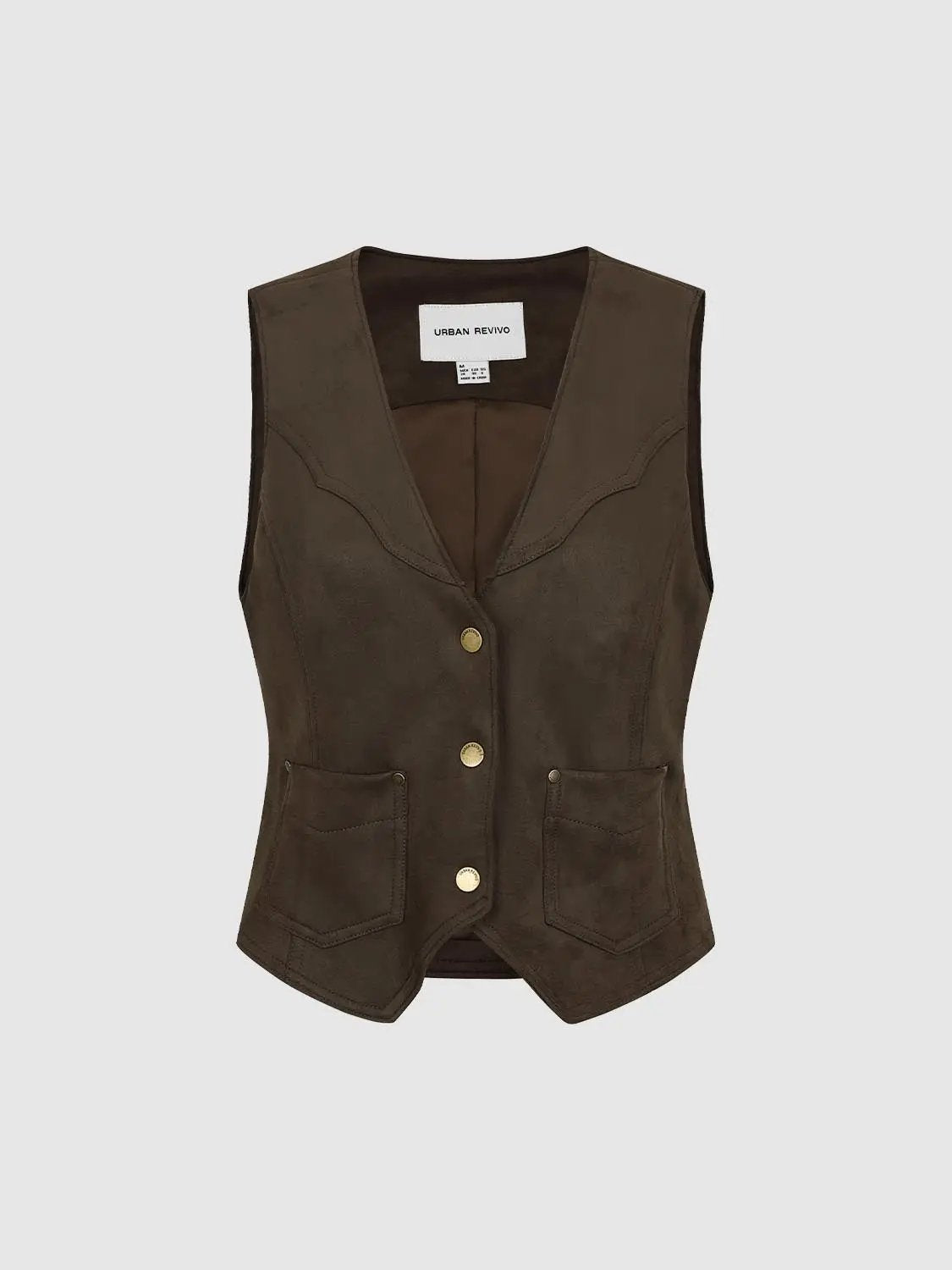 Tailored Button Front V-neck Pocketed Sleeveless Vest