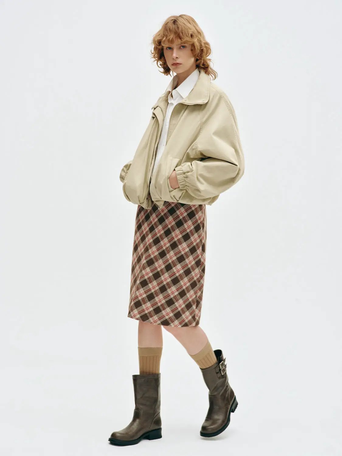 Ruched Oversized Mock Neck Cotton Long Sleeve Jacket