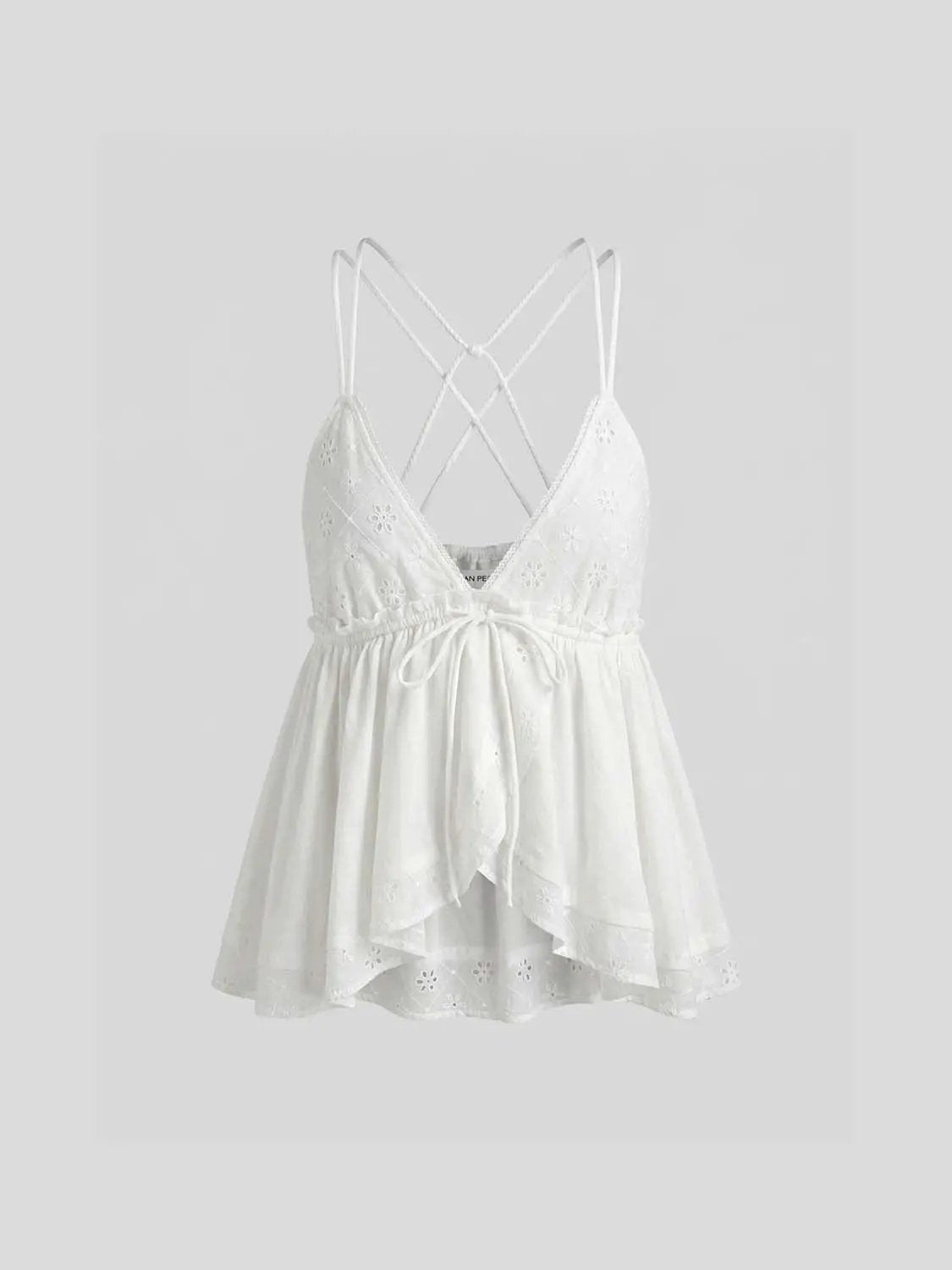 Embroidered Cotton Eyelet Tie Front Cami Top