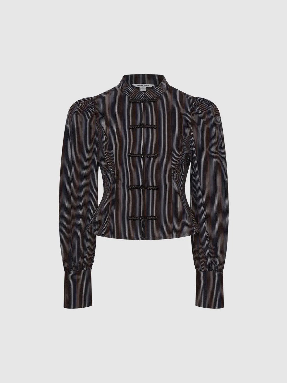 Button Front Striped Fitted Long Sleeve Cotton Blend Shirt
