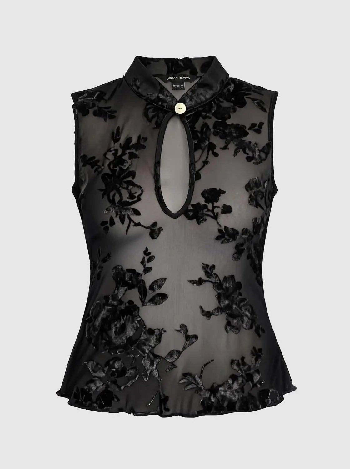 Embroidered Sheer Floral Mesh Sleeveless Blouse
