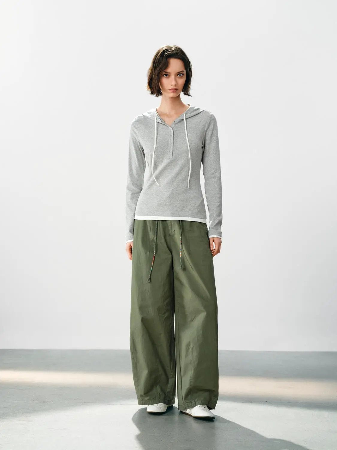 Hooded Long Sleeve Layered Cotton Blend Sweatshirt
