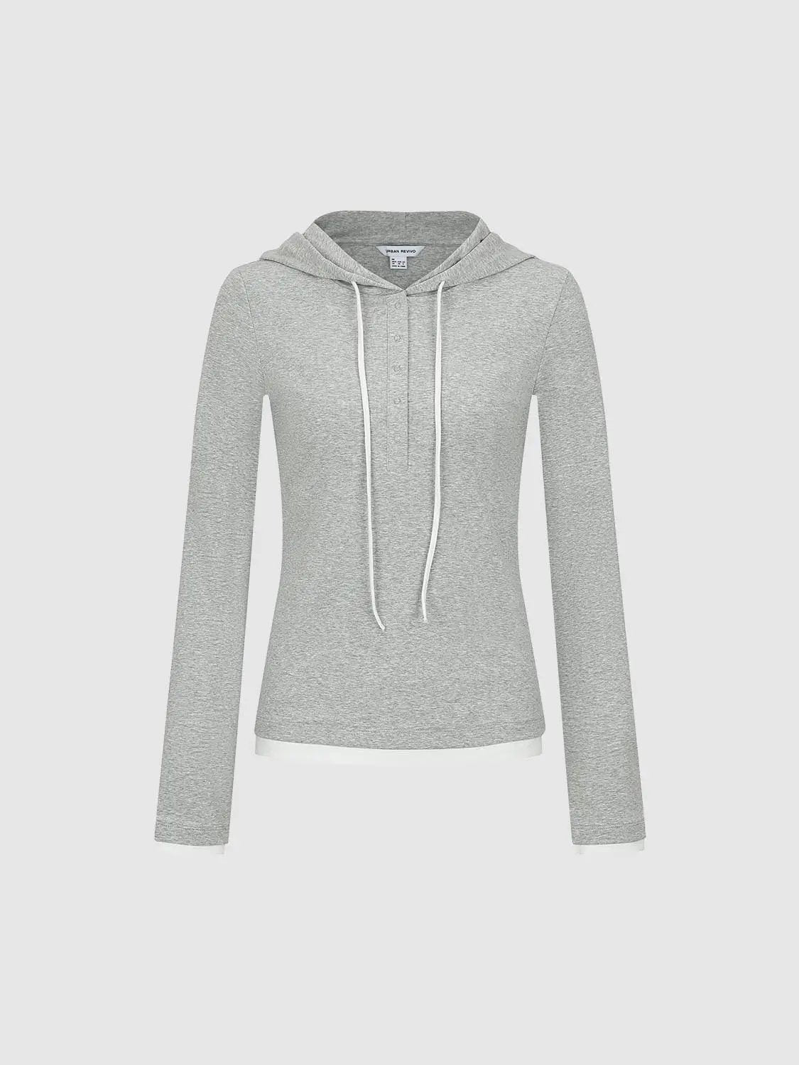 Hooded Long Sleeve Layered Cotton Blend Sweatshirt