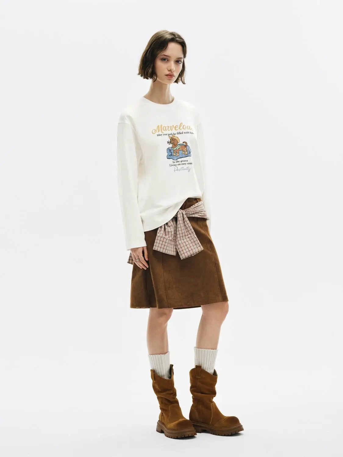 Graphic Print Crew Neck Long Sleeve Cotton T-Shirt