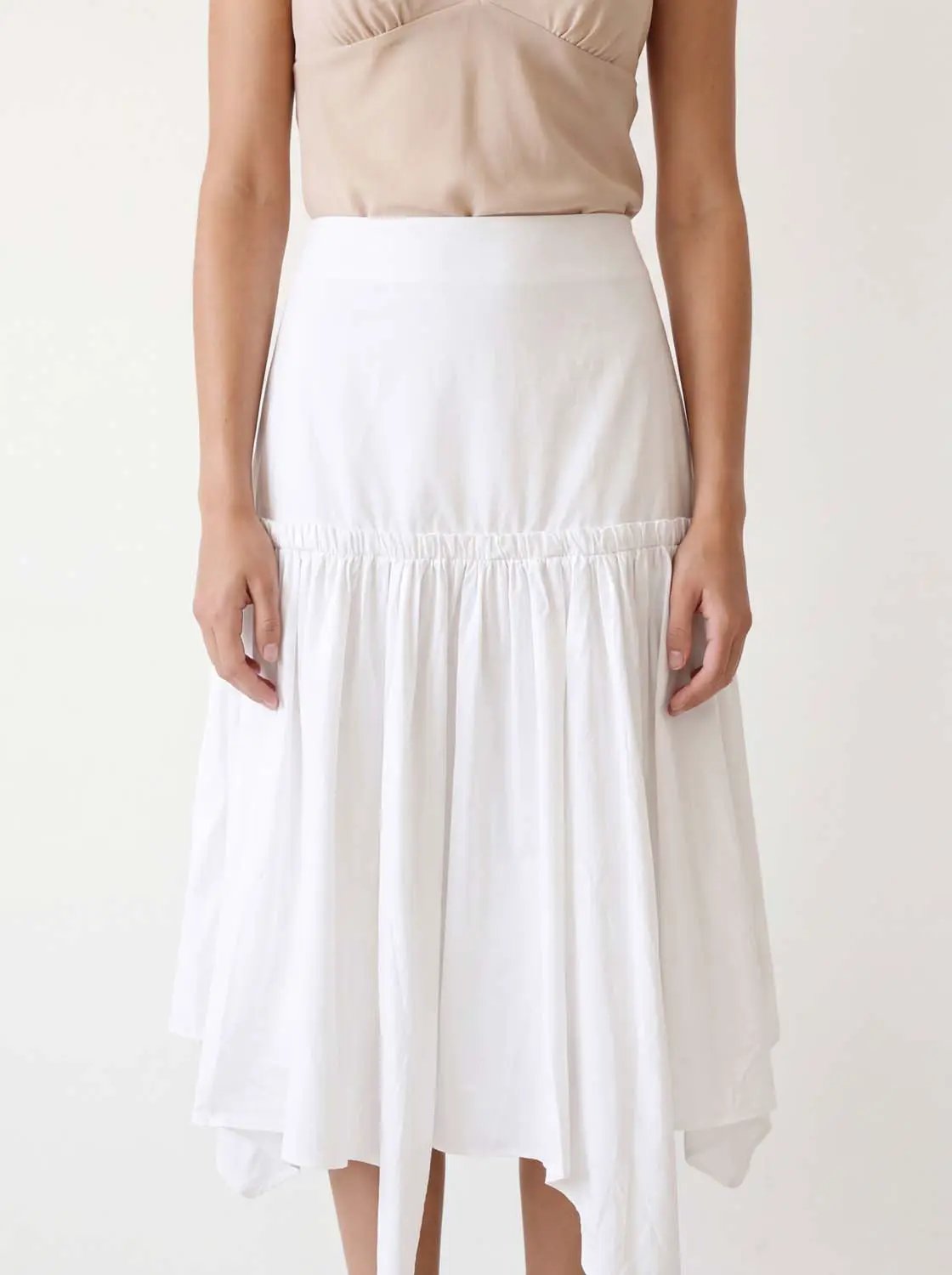 Elastic Waist Asymmetric Hem Cotton Skirt