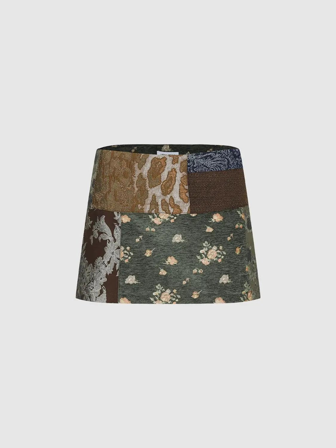 Patchwork Cotton Blend Straight Mid-rise Mini Skirt