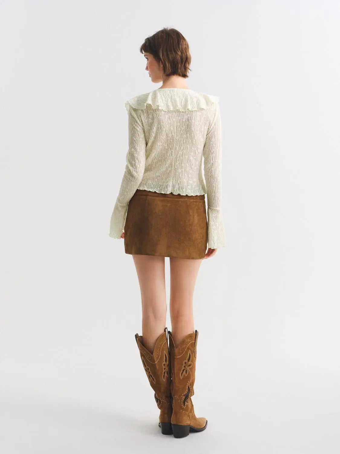 Studded Floral A-Line High-Waisted Mini Textured Skirt