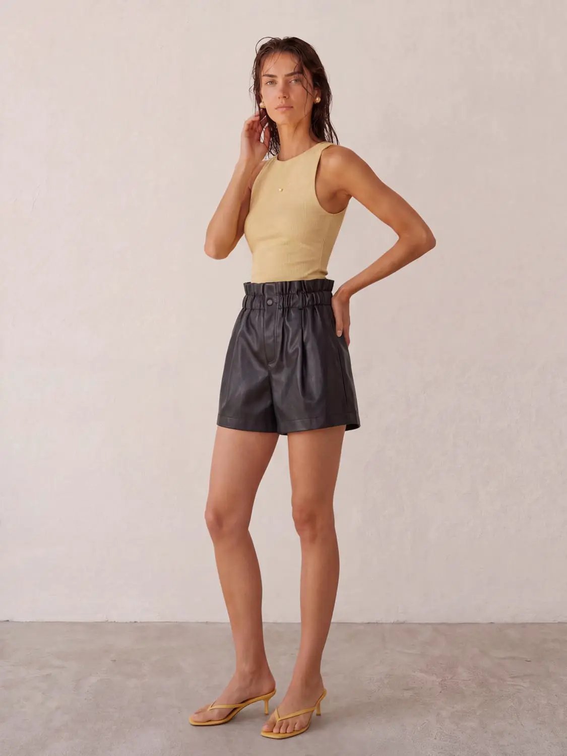 Elastic Waist Frill Trim Wide Leg Blend Fabric Shorts