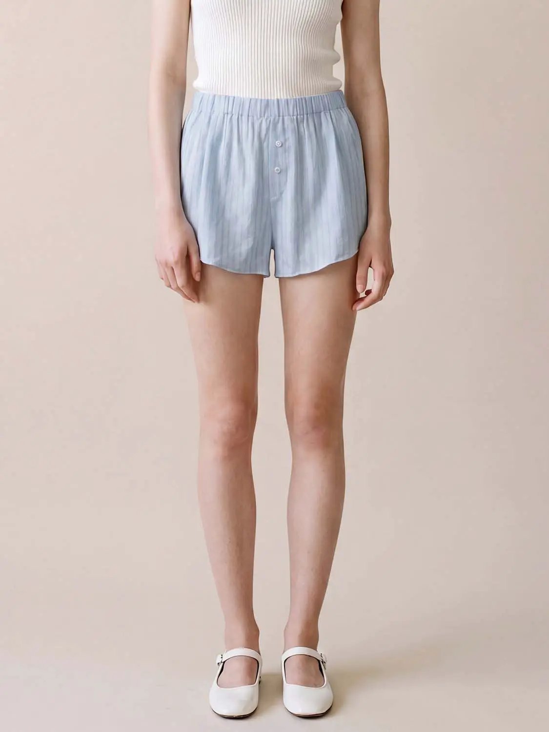 Elastic Waist Vertical Stripe Button Decor Loose Shorts